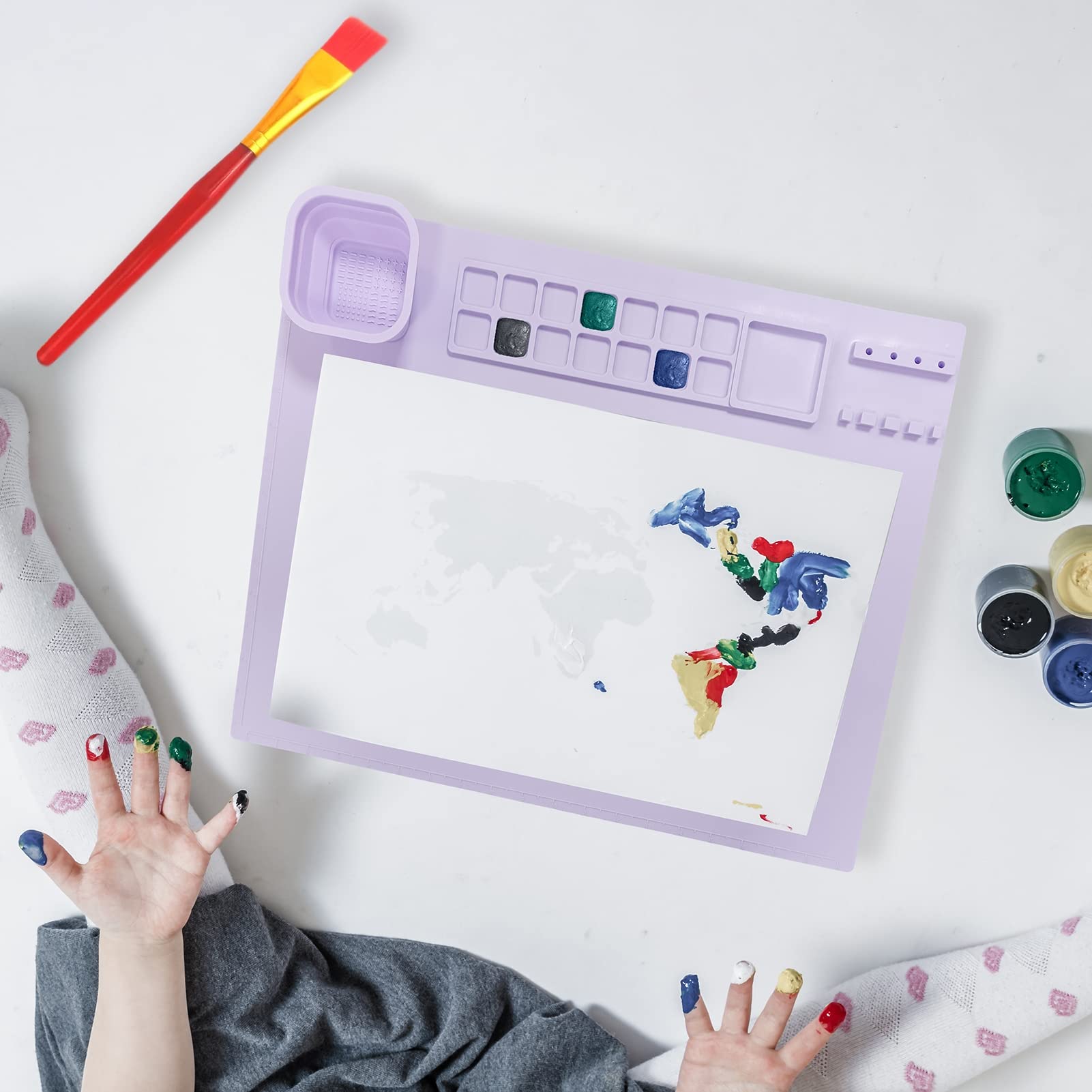 Set Tappetino In Silicone Per Pittura E Graffiti – Pieghevole, Con Tavolozze E Tazze (Rosa + Verde)