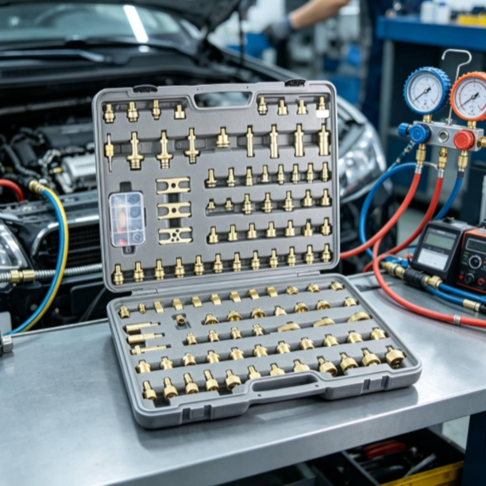 harayaa Probador de Fugas Automotriz Kit de Detección Herramienta Diagnóstico Adaptadores Manómetros Conexión Hermética Material de Cobre y Plástico Adecuado