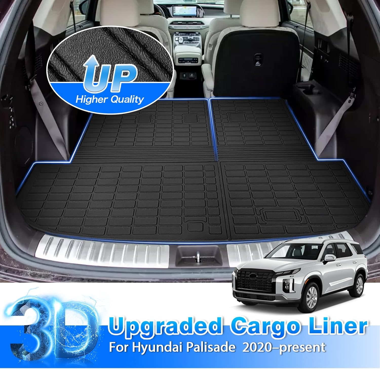 Floor Mats for Hyundai Palisade 2020-2025, Trunk Mat with Back Seat Cover for Palisade Accessories, All Weather Cargo Liner 3 Rows Full Set Carpet Protection