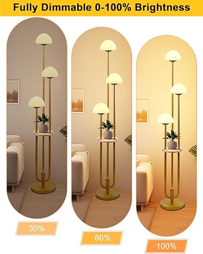 Miniatura 2 de Lámpara de pie regulable dorada con mesa, lámparas de pie modernas para sala de estar, lámpara de pie alta blanca cálida de 3000 K con sombras de 3