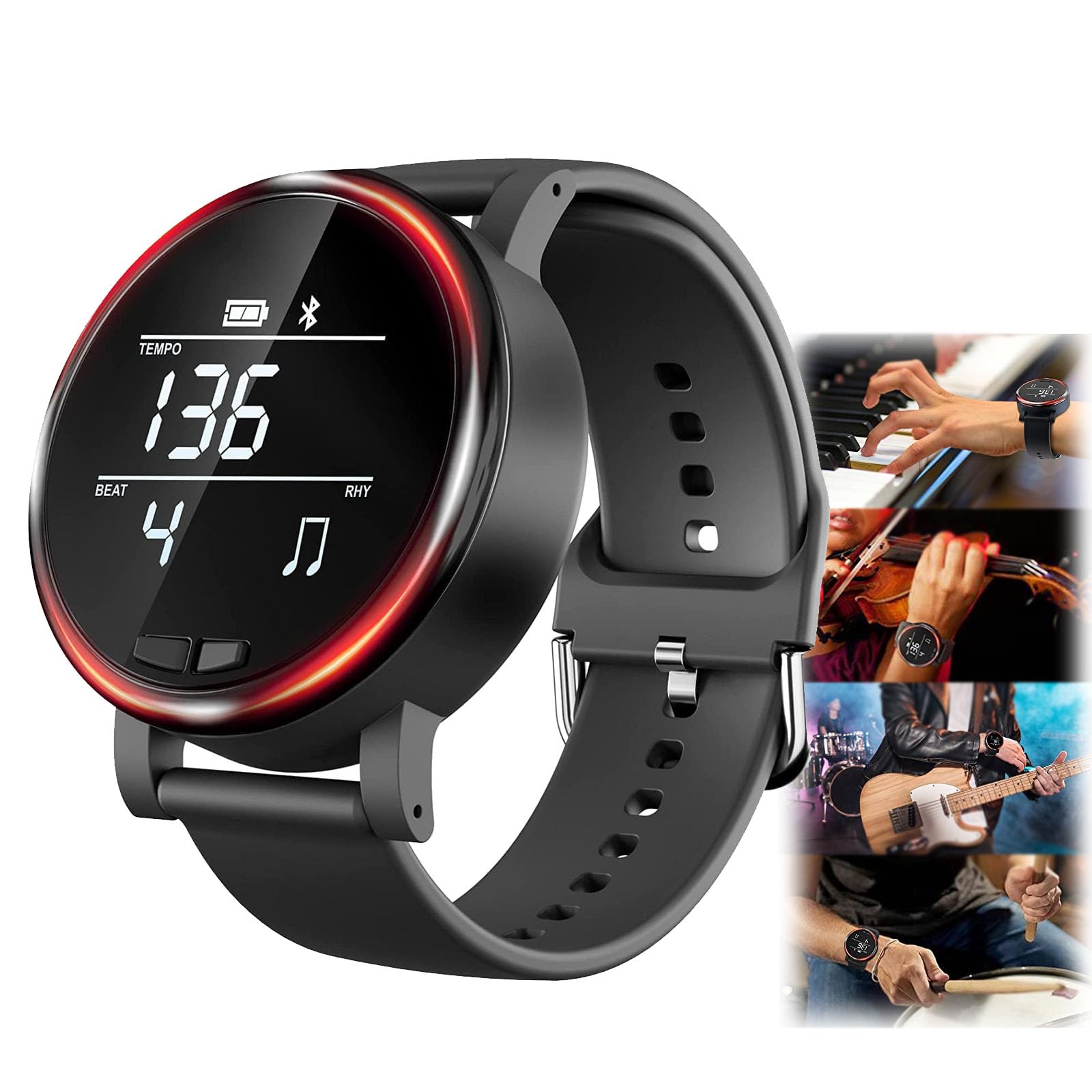 Azonee Smart Metronome Wrist Watch, Wearable Digital Music Tool with Vibration Light Sound Tempo Beat Rhythm, Vibrating Metronome Watch for Multiple Instruments Guitar Piano