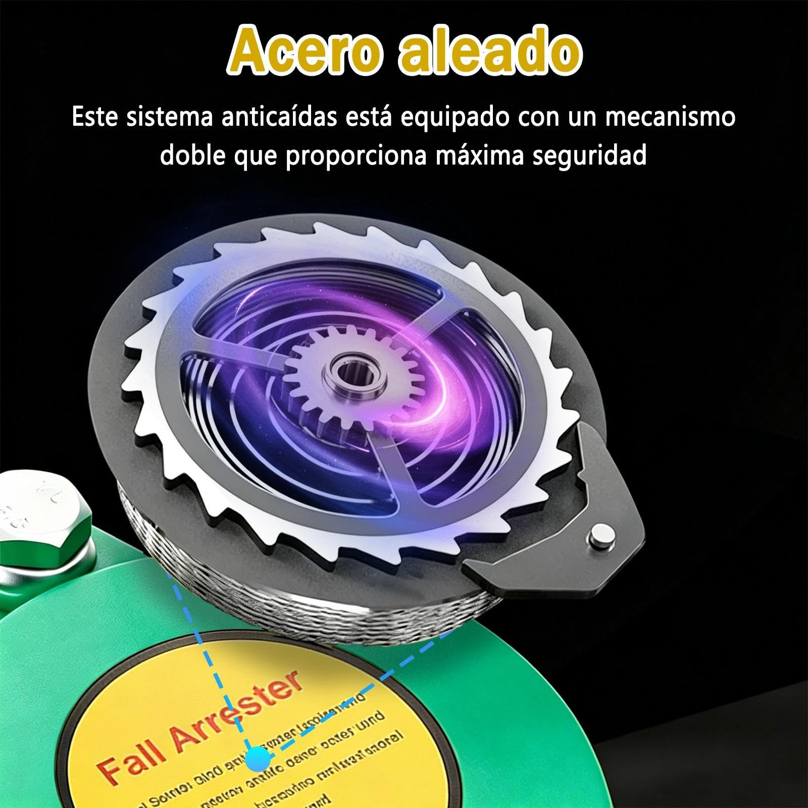 Arnes Linea de Vida Retráctil Tejado, 10m Dispositivo Anticaidas Retráctil Seguridad para Trabajos en Altura, Arnés de Seguridad Anticaídas Retráctil con Gancio Autobloccante(Verde,10m)
