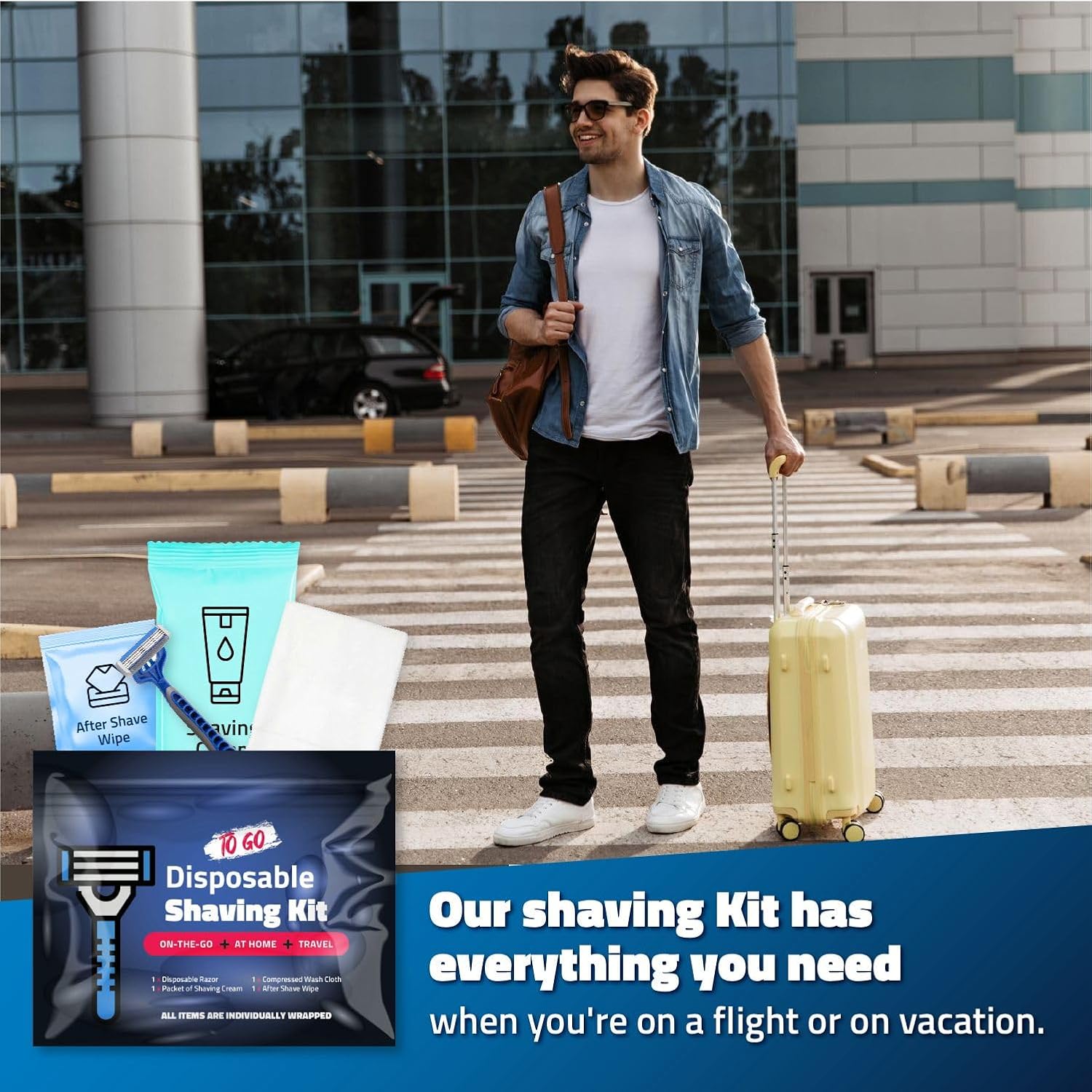 Disposable Compact Shaving Kit (10 Pack) - with Razor, Shaving Cream, Washcloth, and Aftershave Wipe – Travel Ready Grooming Essentials - Perfect Personal Shave Kit or Charity Gift Set (Black)