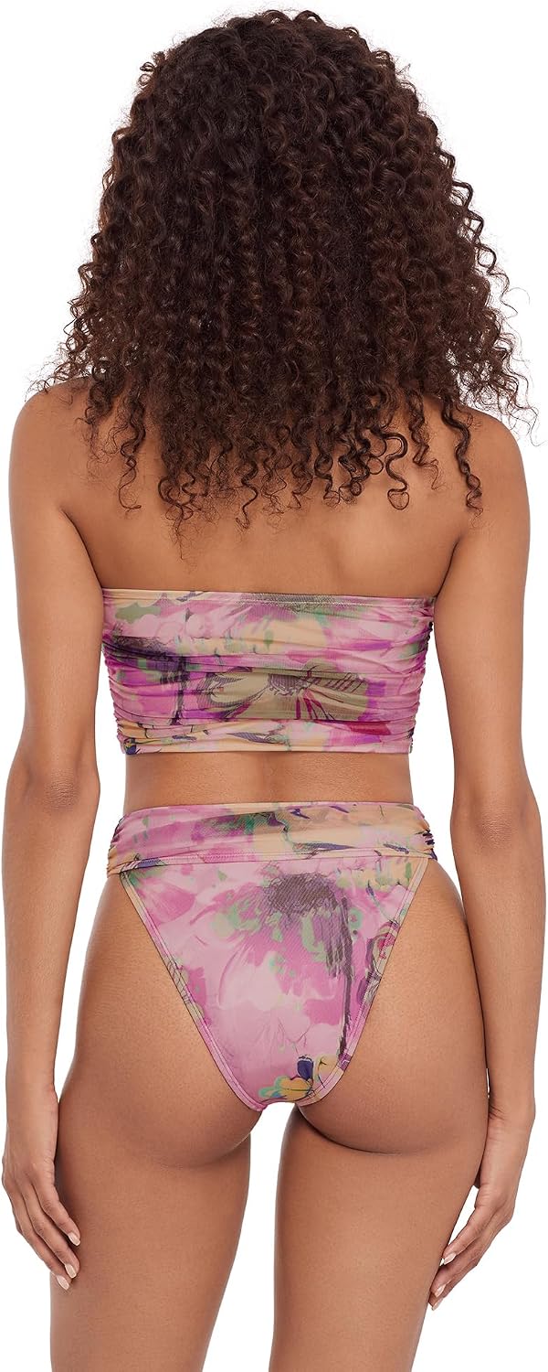 Steve Madden Women's Keyhole Strapless Swim Tube Top with Pearl Trim