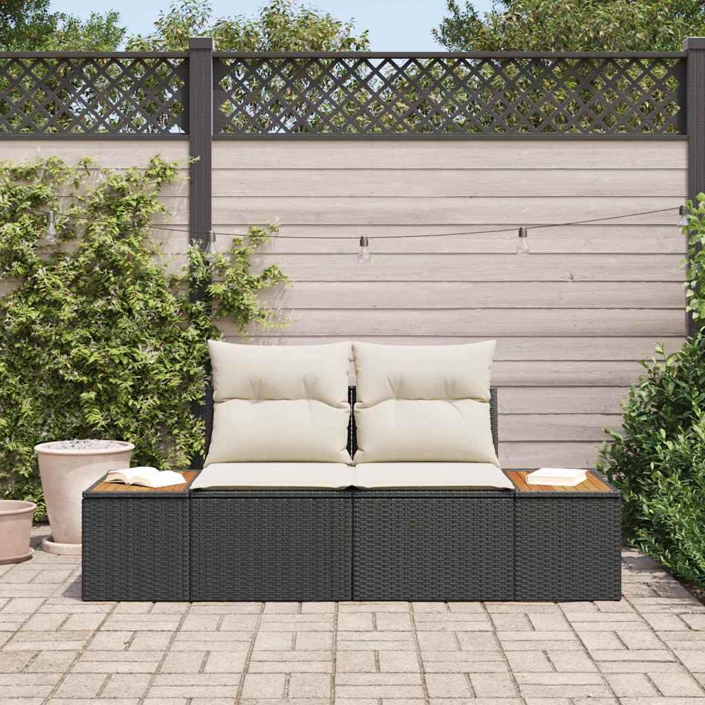 Sofa ogrodowa, czarna, 184 x 62 x 85 cm, polirattanowa, 2-osobowa sofa wypoczynkowa ze stalową ramą, nowoczesne wzornictwo, na taras, balkon
