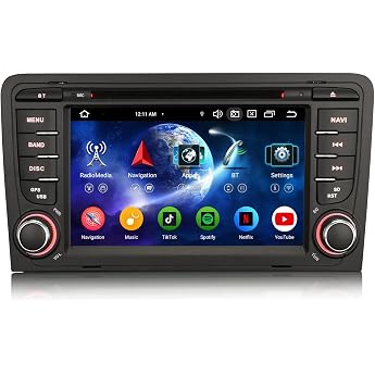 Erisin 8-Core 4GB + 64GB Android 14 GPS Car Radio with Navigation for Audi A3 S3 RS3 RNSE-PU 7 Inch DVD Player Supports IPS Touchscreen Bluetooth 5.0 CarPlay Android Car Canbus DAB+ RDS OBD2 WiFi