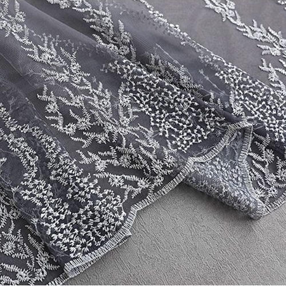 Amidoudou Gradient Coral Tree Embroidered Curtains, 1 Pair Double Layer Blackout Curtains 54x90 Inch, Living Room & Bedroom Window Treatments (Grey)