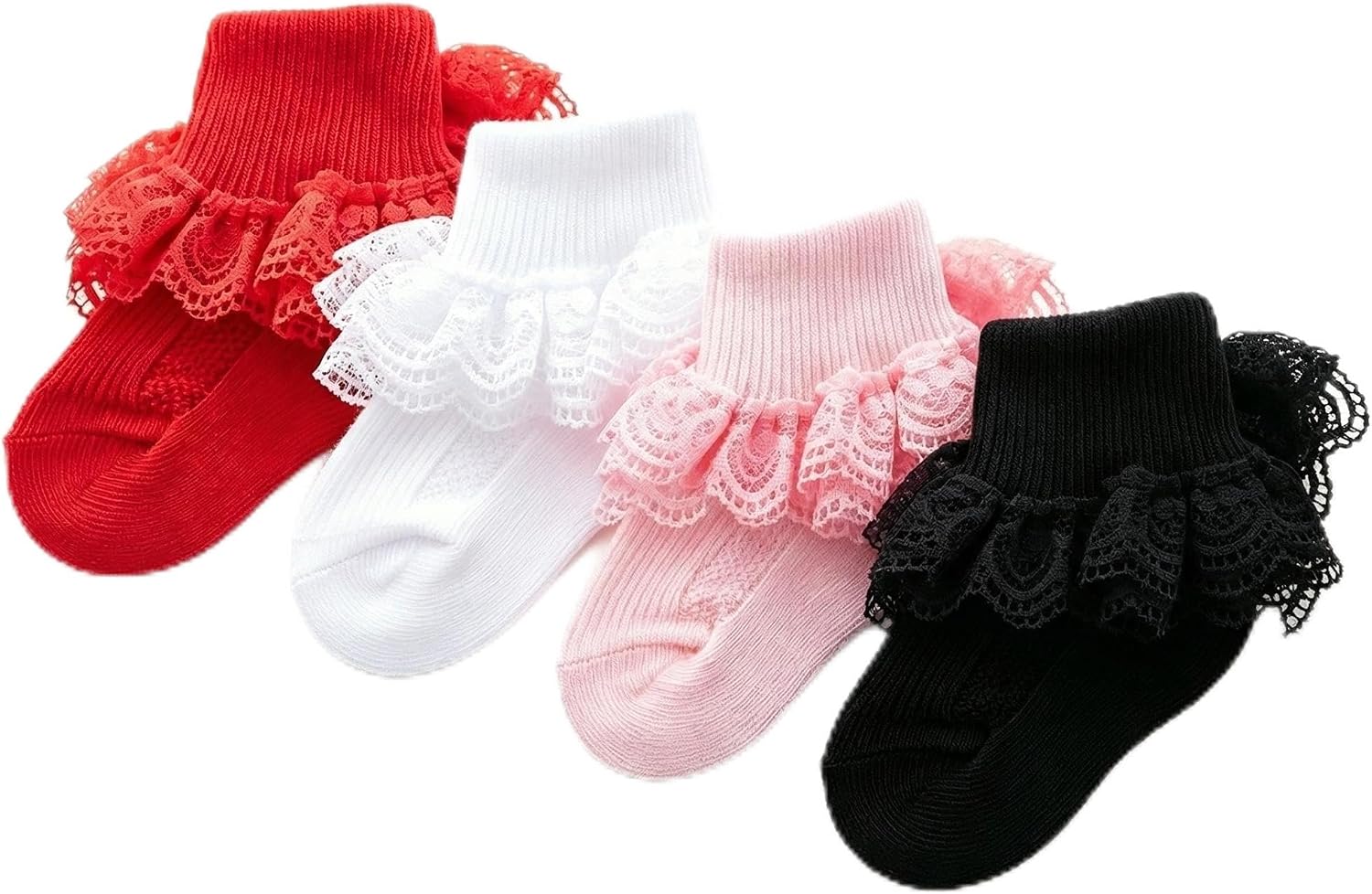 4 Pcs Baby Girl Ruffle Socks Eyelet Ruffle Lace Sock for Newborn Infant Toddler Kids Frilly Summer Thin Dress Sock