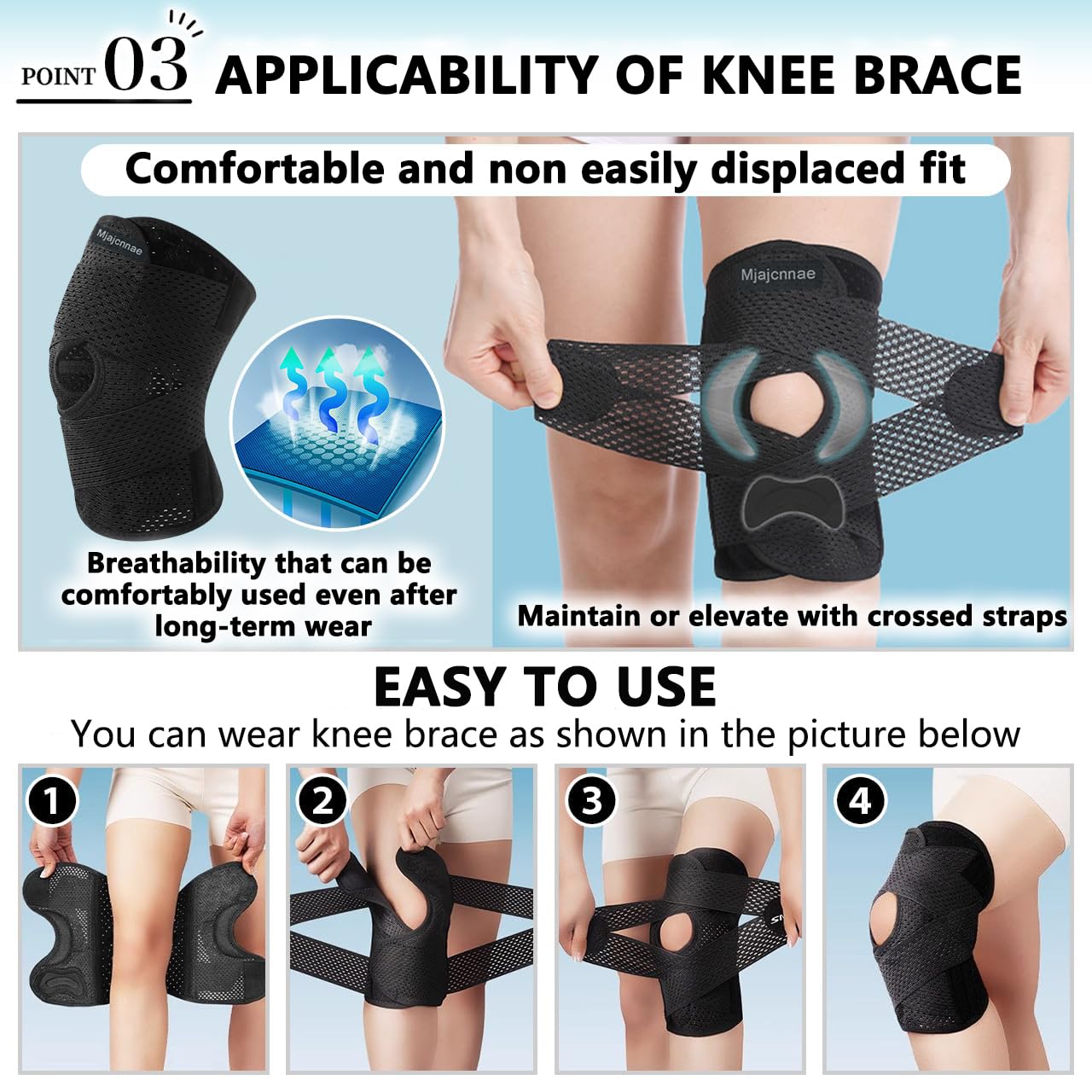 Knee Brace for Women & Men, Knee Brace for Knee Pain, Meniscus Tear, Adjustable Knee Support with Side Spring Stabilizers for Meniscus Tear, Arthritis, Patella Stability, Knee Pain Relief(Large) - Image 5