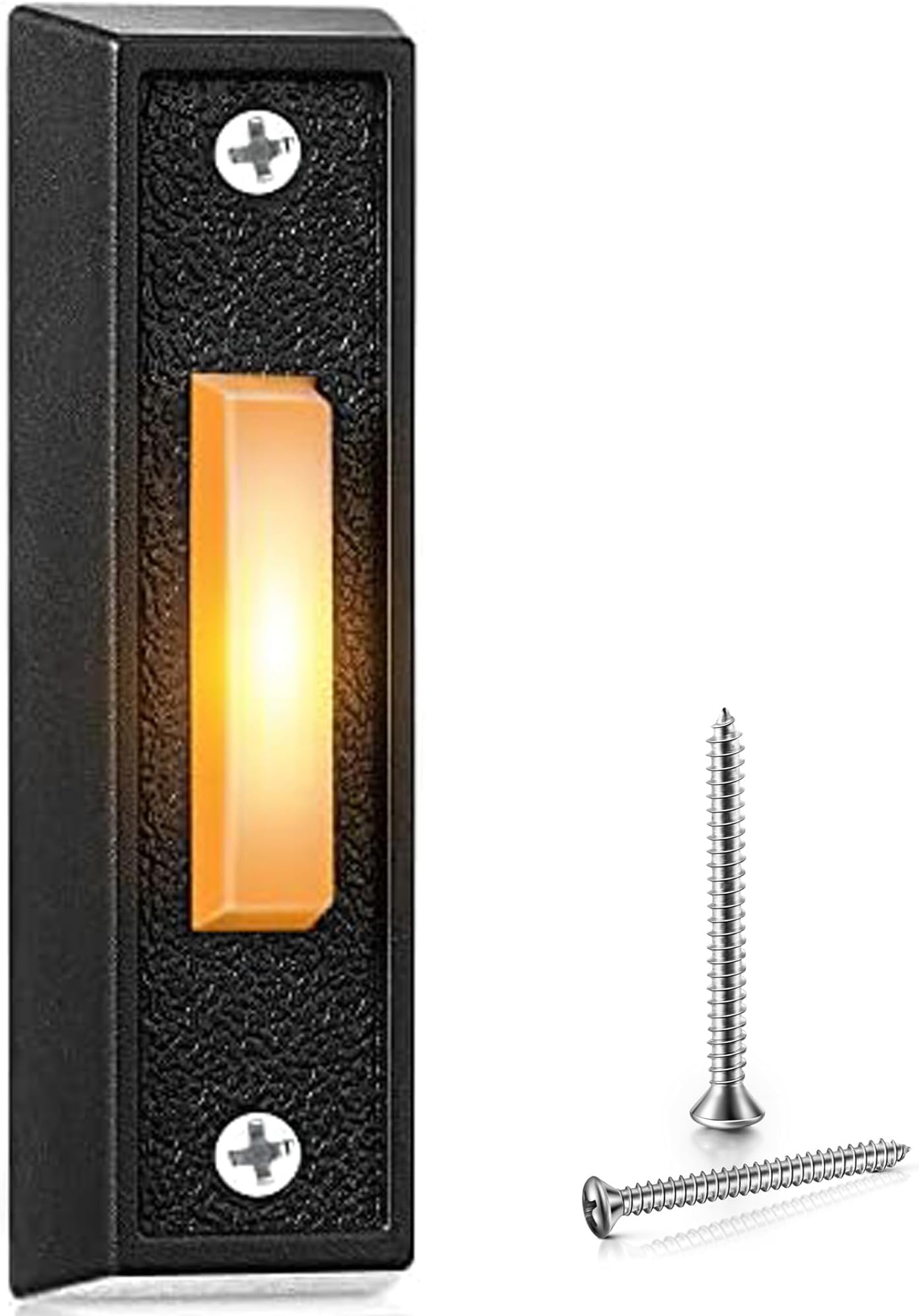 1 Piece Lighted Doorbell Button, Wired Doorbell Push Button, Replacement Wall Mounted Garage Door Bell with LED Light Compatible with Most Wire Chimes, Transformer (Black,Warm Light)