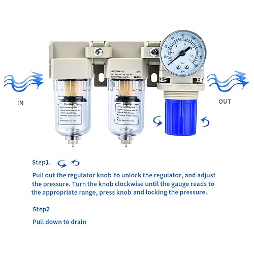 Miniatura 4 de BLCH Compresor de Aire Secador 14" NPT - Filtro Doble Compresor de Aire Regulador Compresor de Aire AC2000-02 Vaciado Manual Vaso de Polietileno