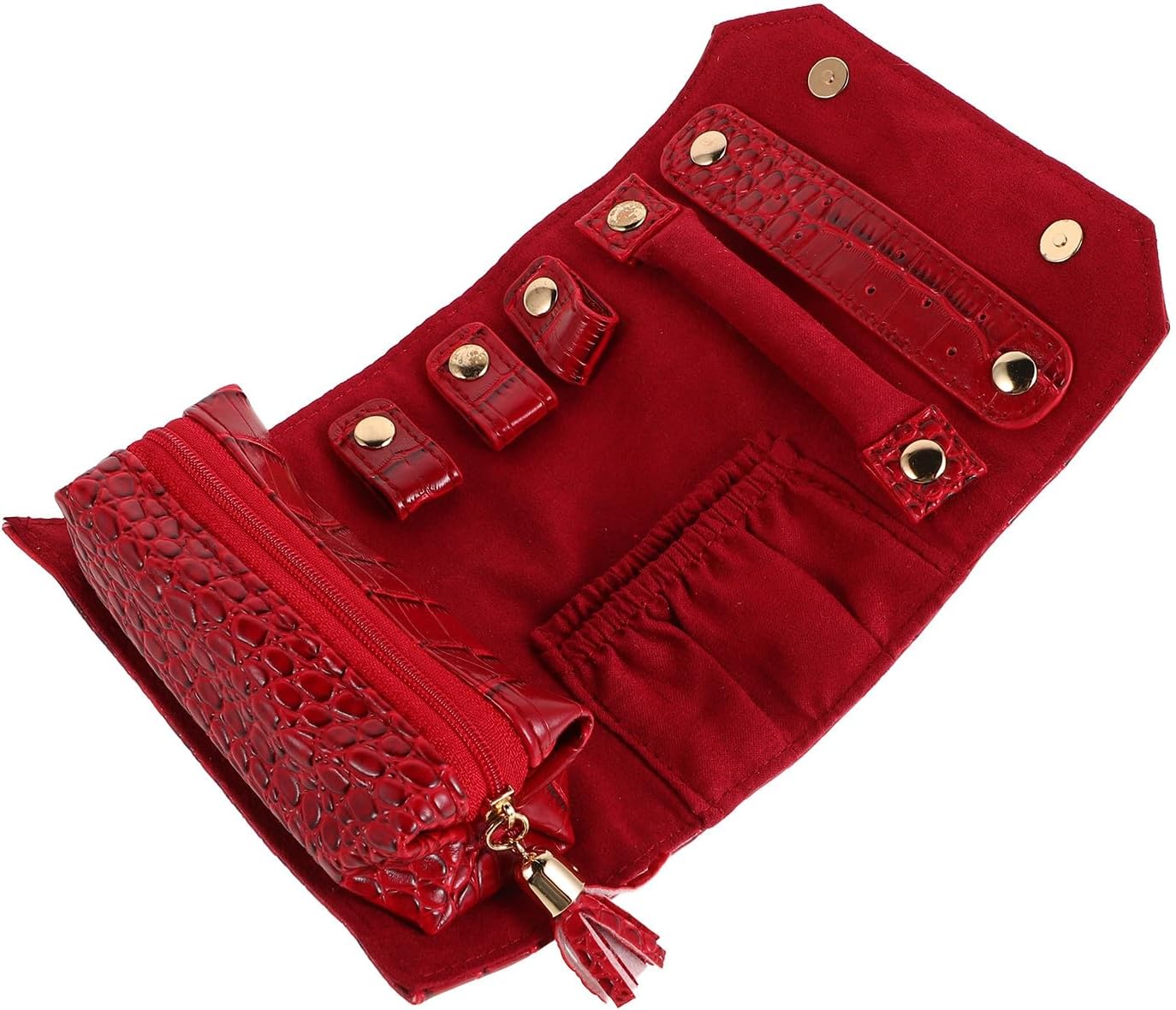 Portable Jewelry Organizer Roll Small Travel Jewelry Case for Women Embossed Pattern Lightweight