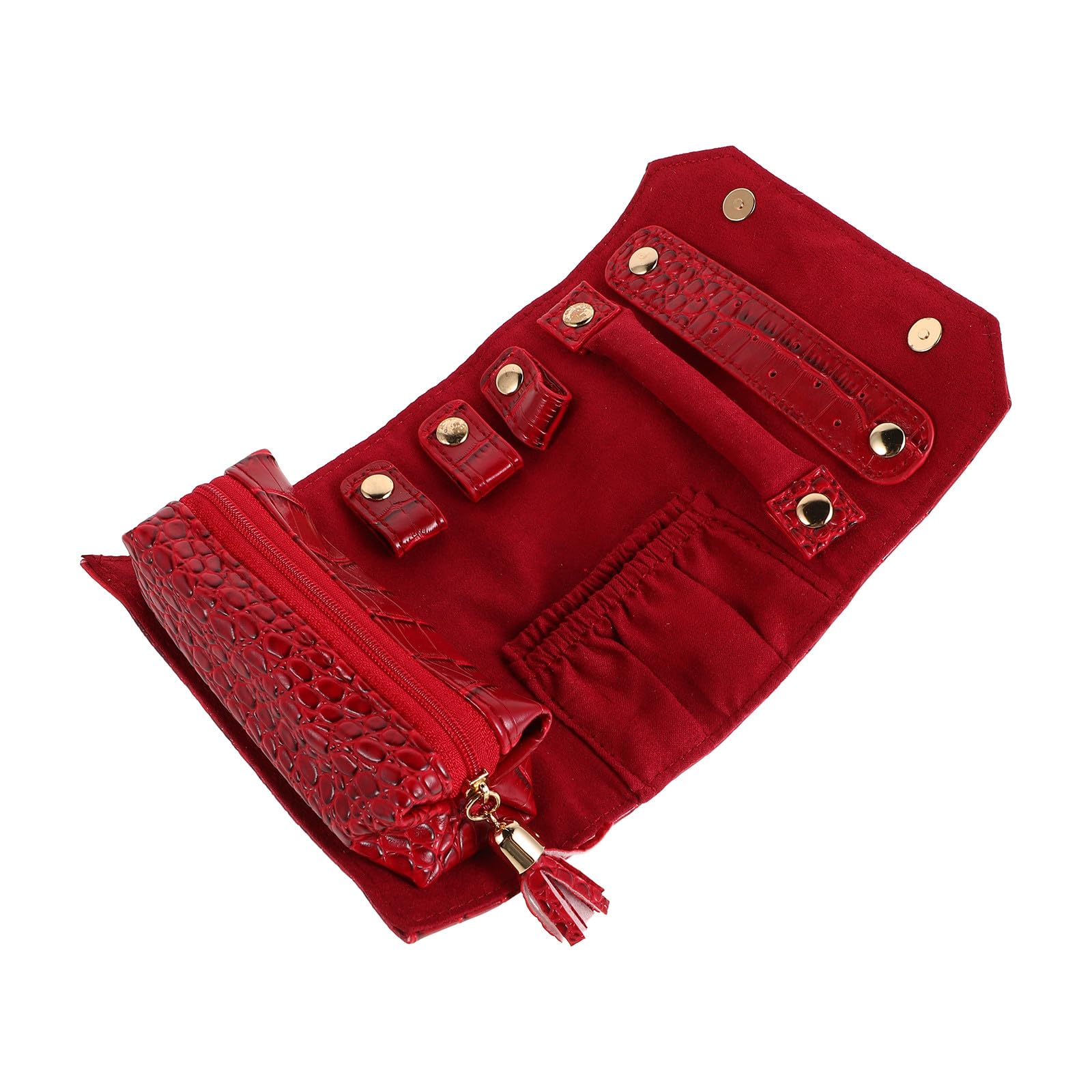 Estuche de joyas Alipis de cuero PU rojo con diseño multifuncional
