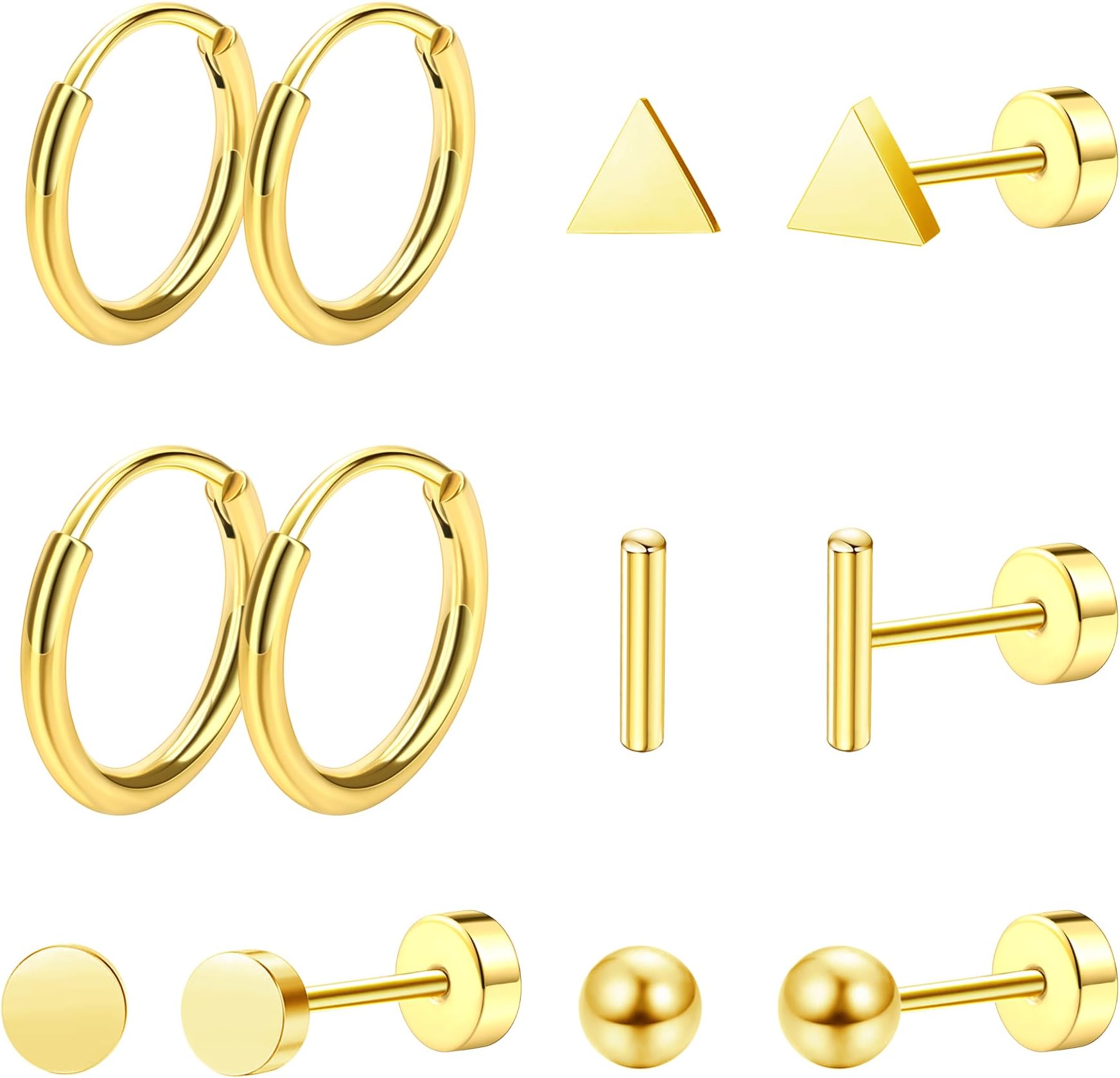 6 Pairs Titanium Earrings for Women Men G23 Pure Titanium Earrings for Sensitive Ears Ball Dot Triangle 20G hypoallergenic Titanium Earrings Sets for Multiple Piercing Nap Flat Back Earrings Set