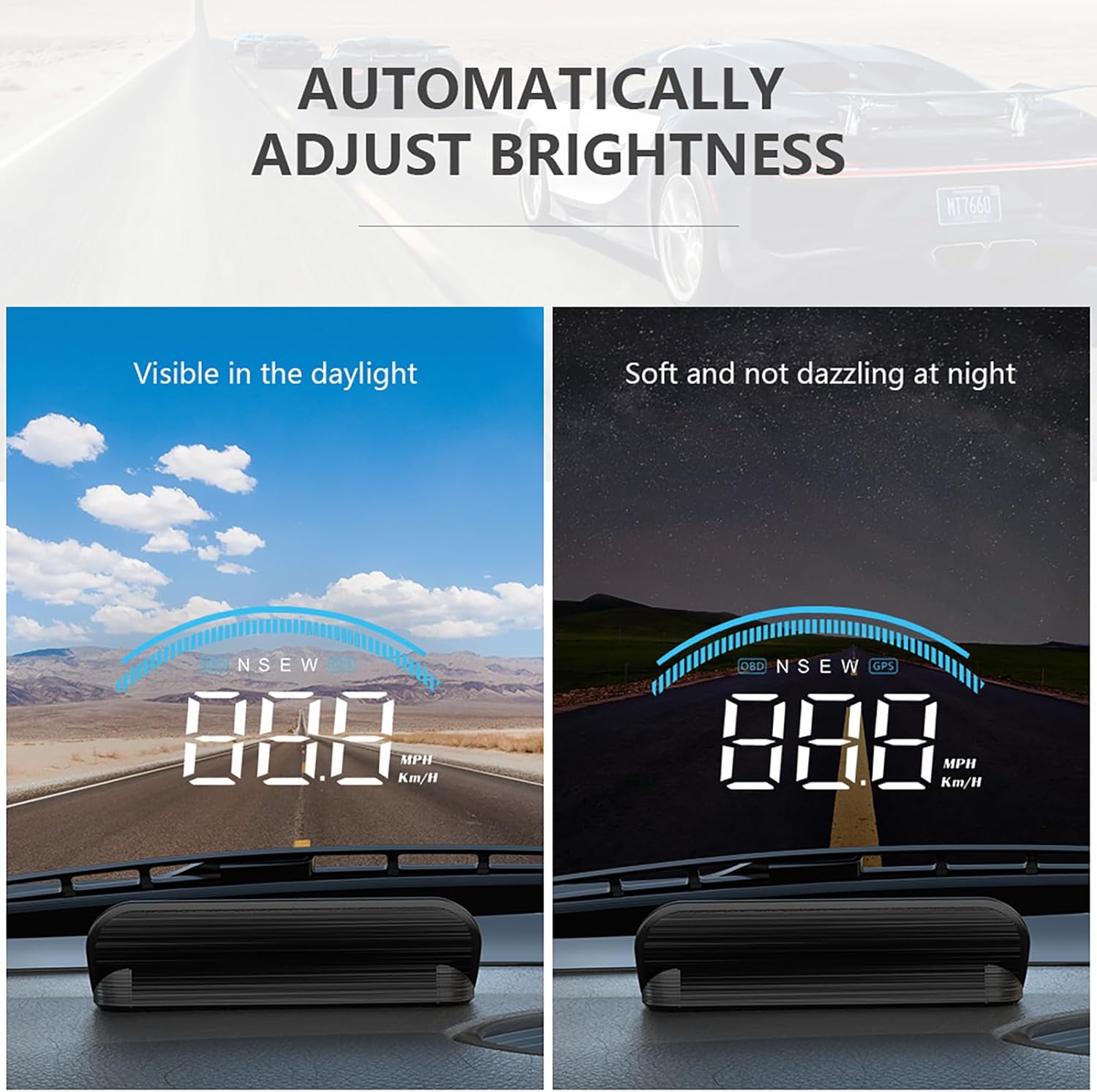 M11 Heads up Display Windshield Projector, OBD2/GPS Speedometer MPH with Speed, 3.5 inch CAR HUD Overspeed Warning, Display Water Temperature, Display distance