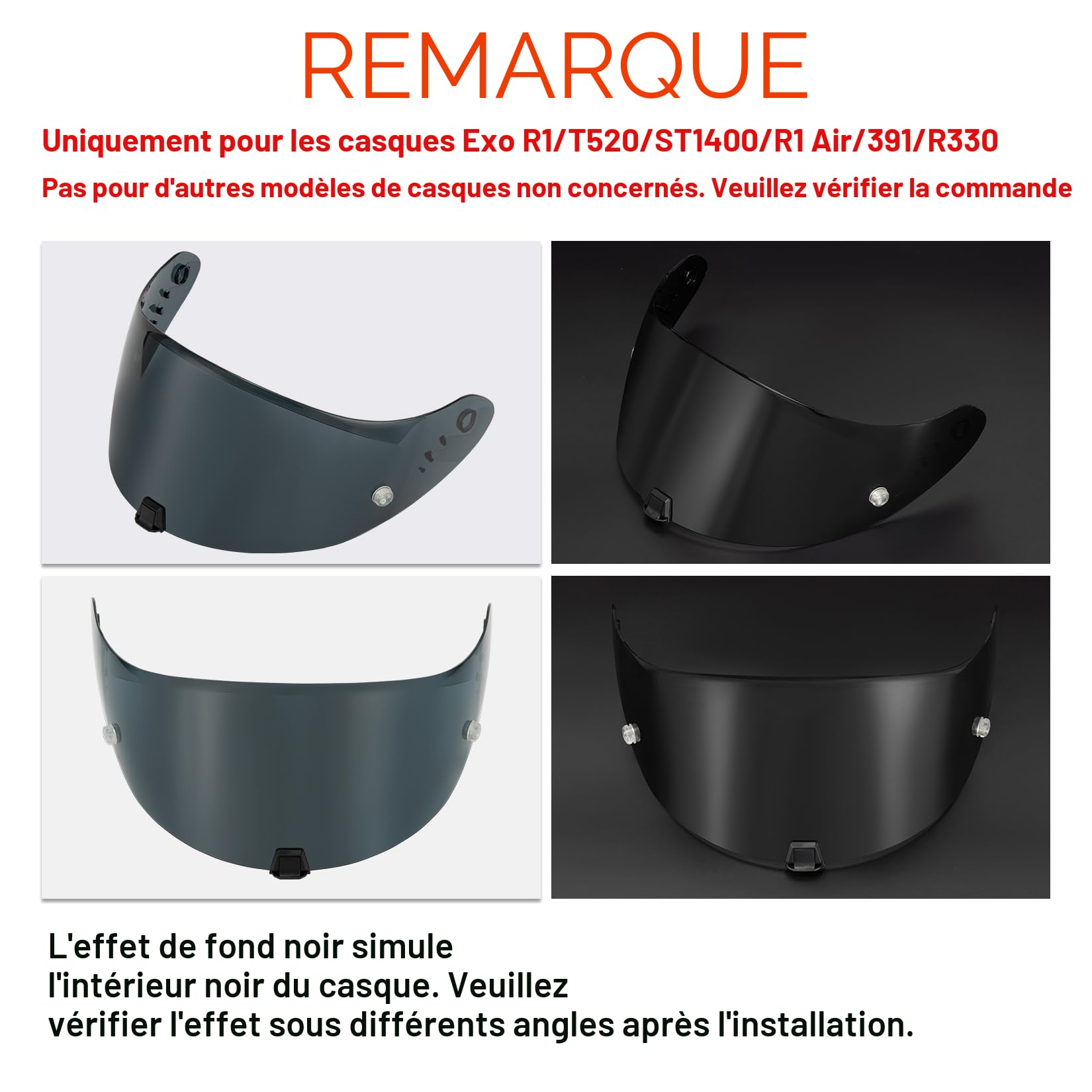 PSLER Visière de Casque Moto pour Scorpion EXO 520 1400 R1 391 Noir Foncé | Anti-buée, anti-rayures, protection uv, insonorisation écran de rechange casque moto, visière de remplacement