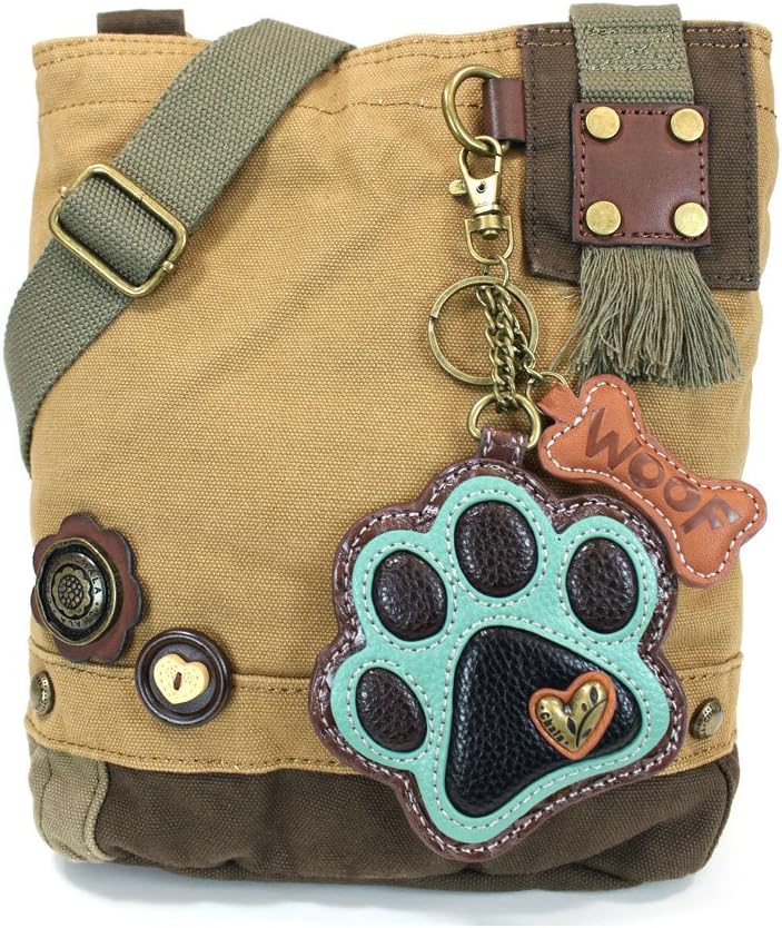 Canvas Denim handbags with Teal Paw Print Key-fob Coin Purse