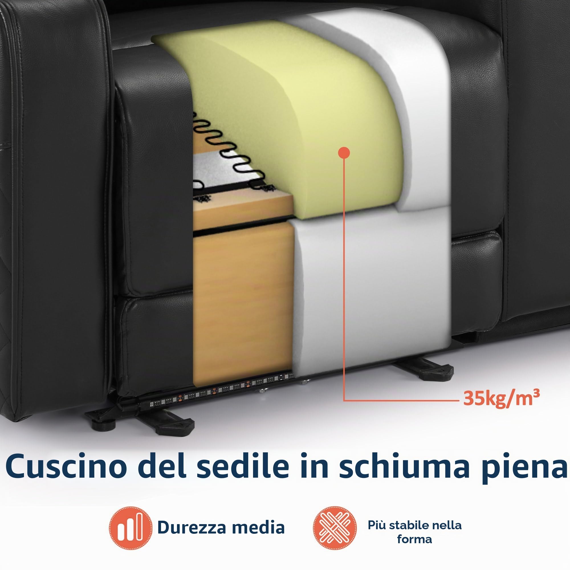 MCombo M Poltrona da cinema, regolabile elettricamente, Zero-Gravity, poggiatesta regolabile, divano con funzione letto, cuscino di seduta in schiuma piena 35D 7705 (2 posti con console)