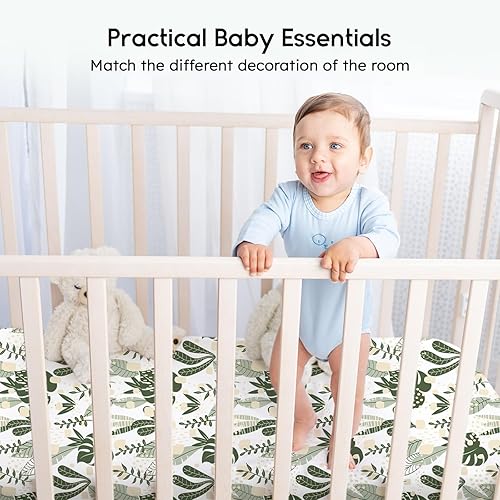 Miniatura 168 de Yoofoss Sábanas para cuna de bebé para niños y niñas, paquete de 2 sábanas bajeras para cuna estándar y colchón de niño pequeño, sábana de Panda