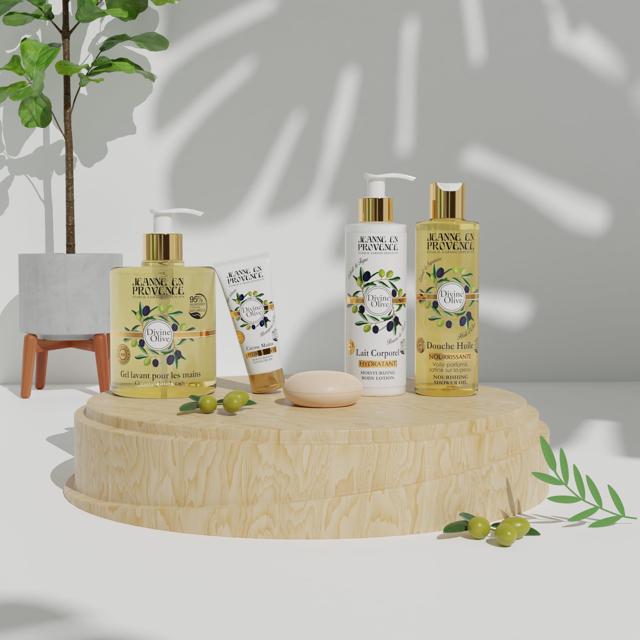 JEANNE EN PROVENCE - Douche Huile Divine Olive - Nettoie, Nourrit & Parfume - Gel Douche Pour Peaux Sèches - 95% d'Ingrédients d'Origine Naturelle - Fabriqué en France à Grasse - 250 ml
