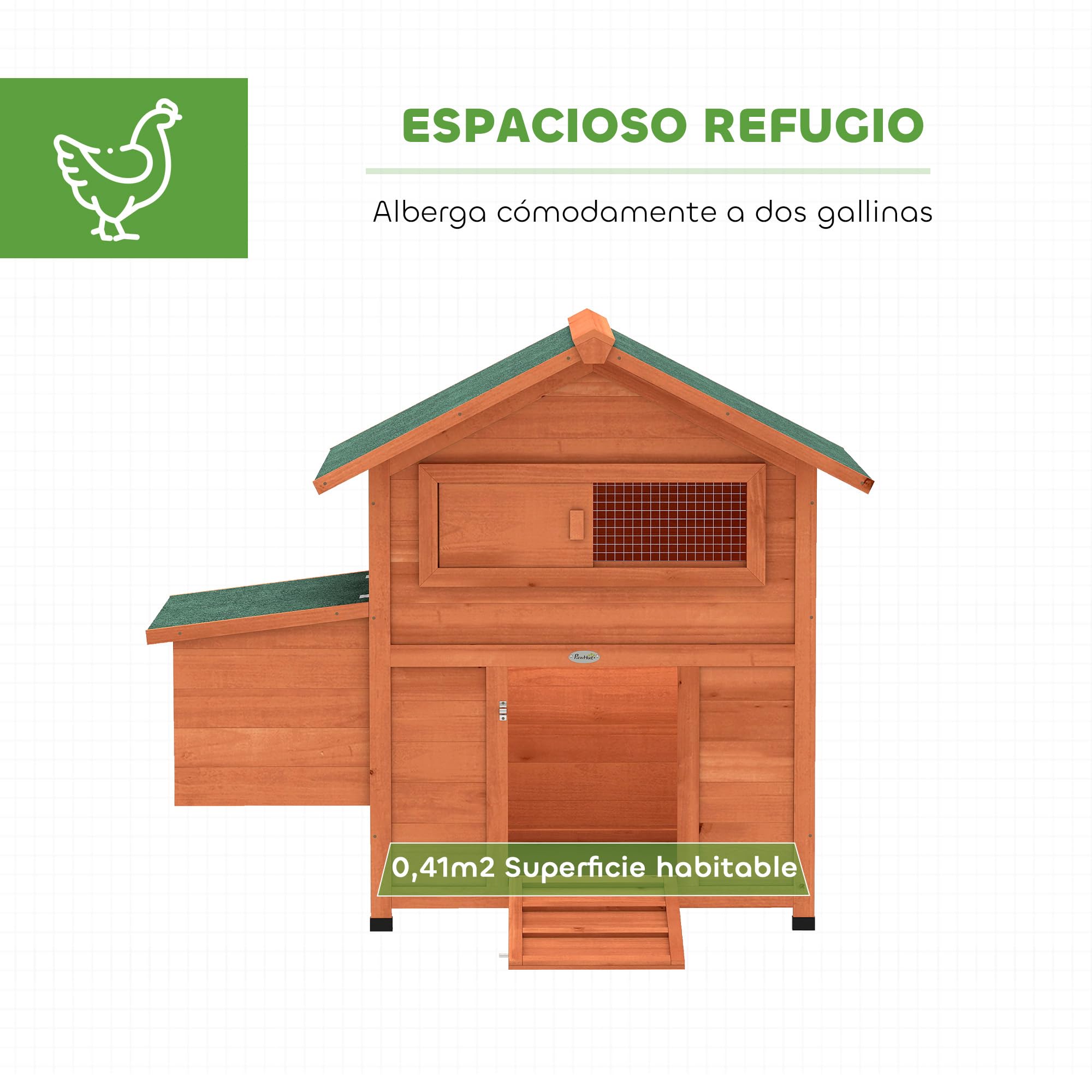 PawHut Gallinero para Exterior de Madera, 113,5x67,5x95,5 cm, para 2 Gallinas, Gallinero con Nido, Bandeja Extraíble, Techo Impermeable, Ventana Deslizante, Rampa, Perchas, Conejera, Naranja