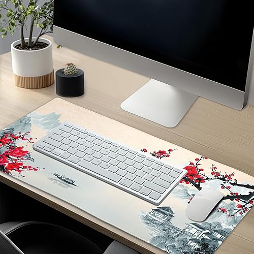 Miniatura 6 de Sakura - Alfombrilla de mouse grande para videojuegos, tamaño XXL, diseño de flor de cerezo, base de goma antideslizante de 35.4 x 15.7 pulgadas con