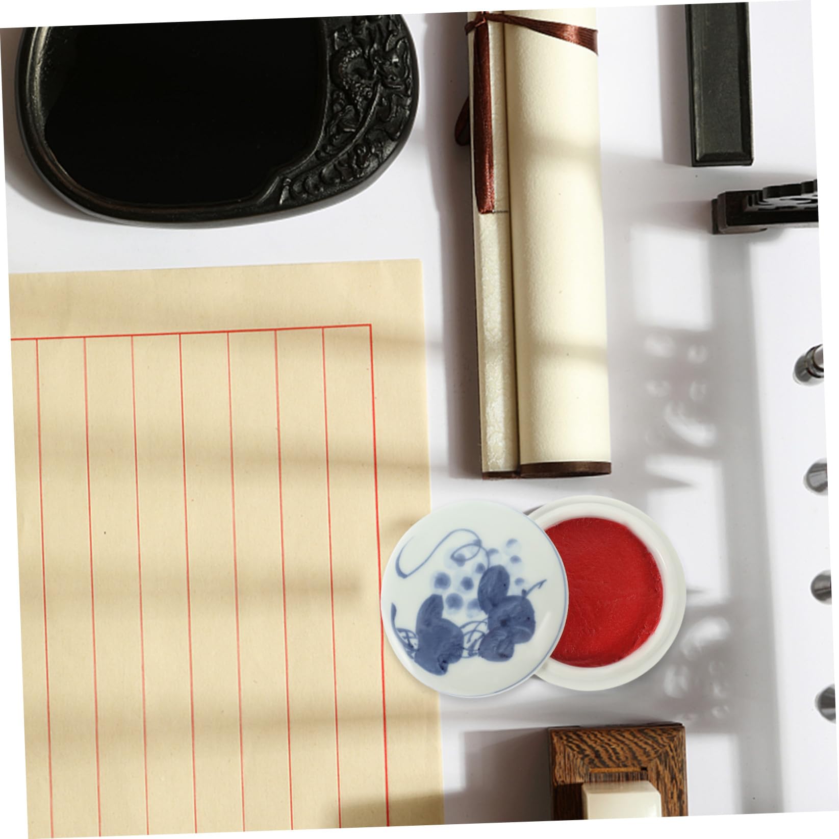 Operitacx 3pezzi Tamponi per Calligrafia Rosso con Scatola Ceramica Inchiostro per Timbri Multiuso per Pittura e
