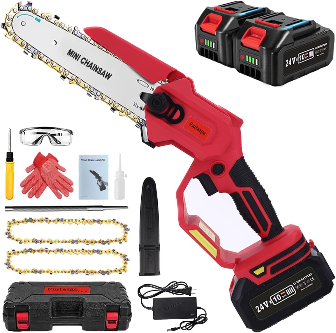 Elagueuse Sur Perche Mini Tronu00e7onneuse Avec Batterie AAkku 7500 MAh, 6 , Avec 2 Chau00eenes Et Gants, Batterie De Scie U00e0 U00e9laguer, Portable U00e0 Une Main, Pour Le Jardinage, La Coupe Du