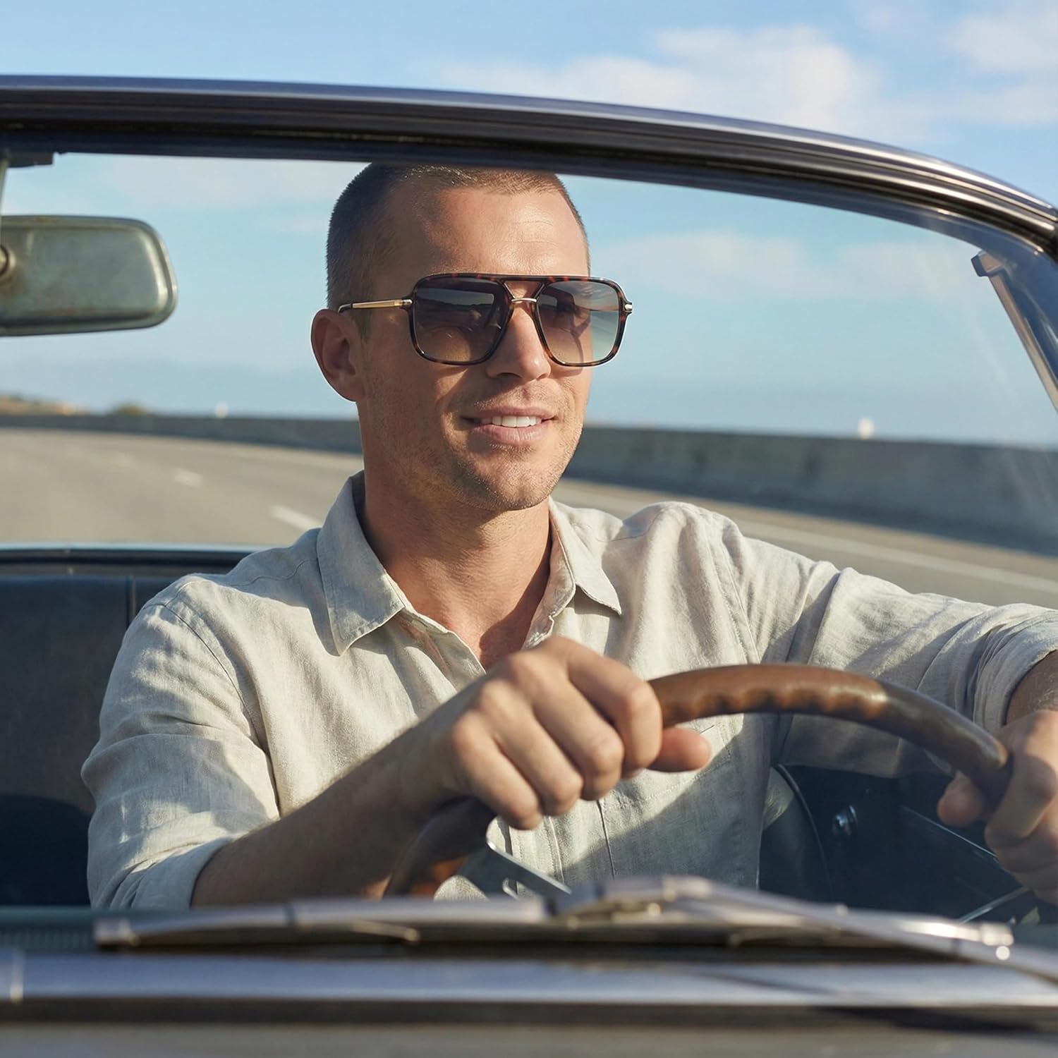 Sunglasses for Women & Men, Square, Retro, Polarized Lens, Trendy Aviator, 90s Shades - Image 5