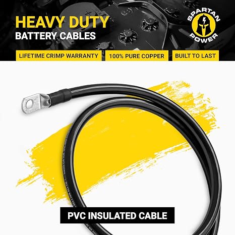 Spartan Power Black 2 Foot, Battery Cable, Negative Only 3/8 M10 Made in USA