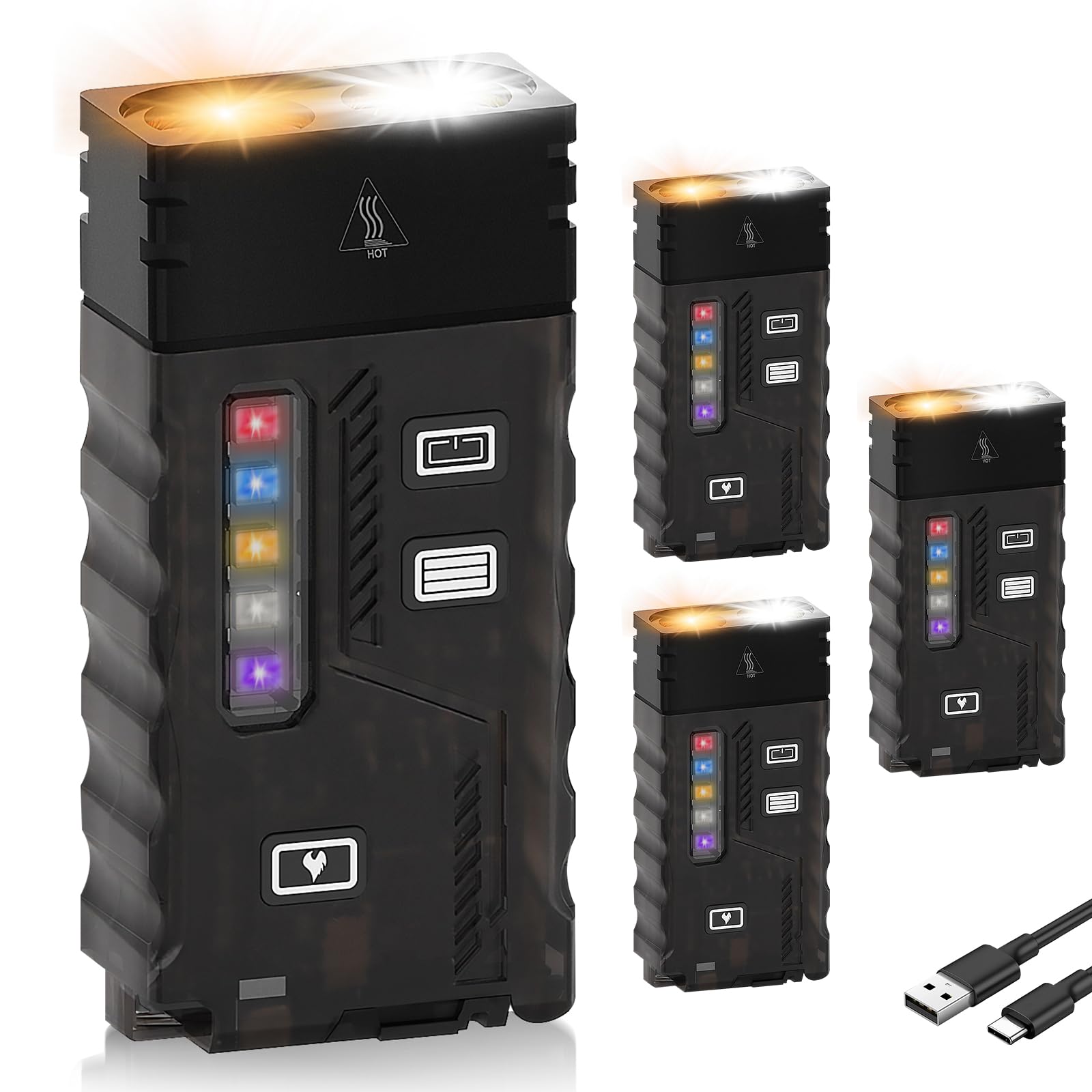 Linterna LED pequeña y potente EDC con luz UV de 365 nm, 13 modos, mini llavero de bolsillo recargable USB C con clip, IP67, magnético, cordón, zumbador, encendedor de arco para equipo de