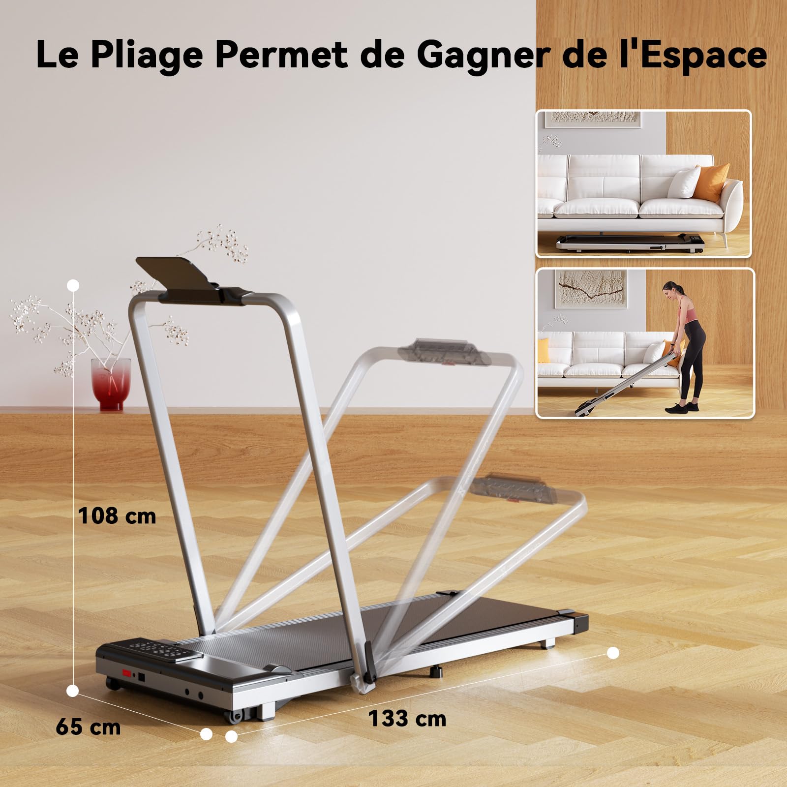 Tapis De Course Pliable DeerRun - Inclinable Jusqu'à 6%, Vitesse 1-16 Km/h, Charge Max 158 Kg, Connecté à Une Appli Et Aux Wearables