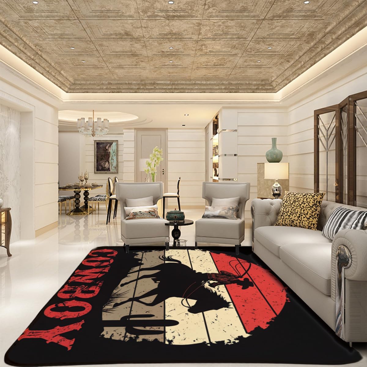 Western Cowboy Style Rugs - Western Elements Vintage Rugs,Cowboy Print Children's Room Fun Decoration,Living Room Bedroom Bathroom Interior Decoration Rug Soft Non-Slip 2'x3'