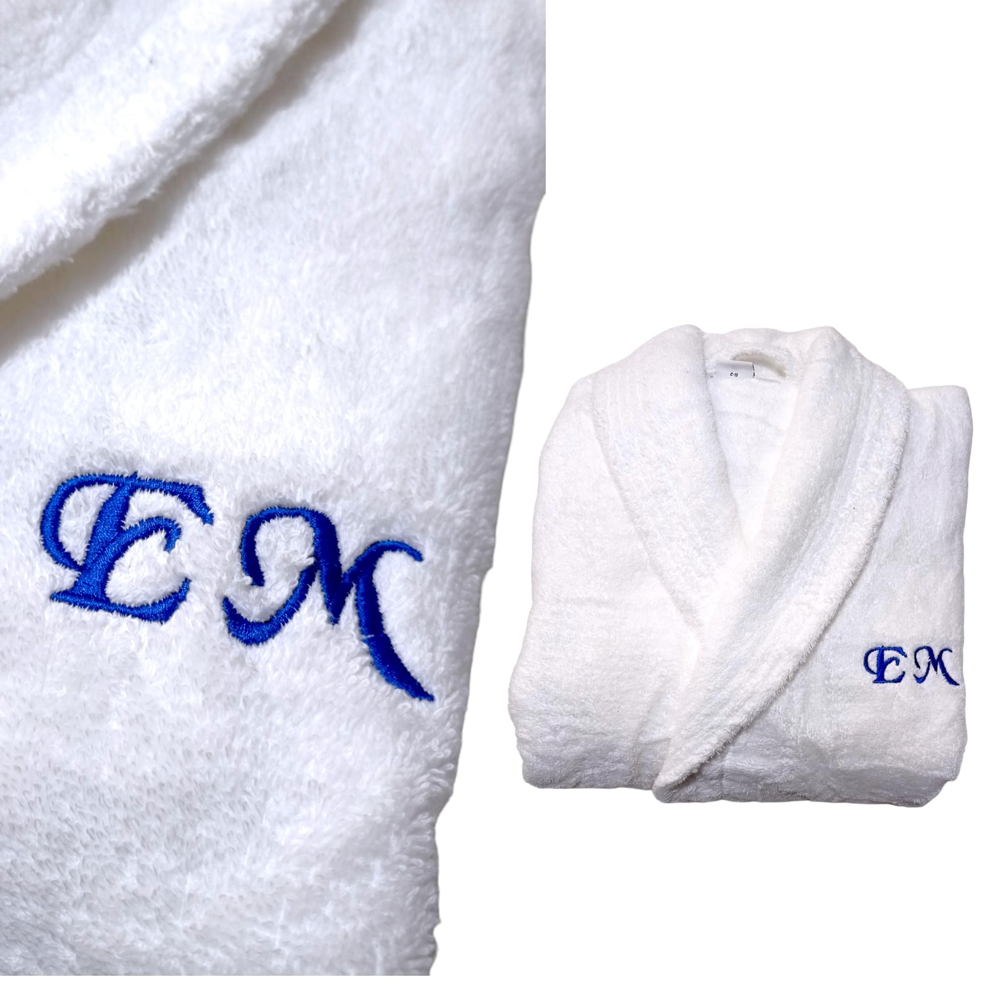 Accappatoio spa personalizzato con iniziali ricamate. Accappatoio, vestaglia, kimono in spugna di cotone (M, Bianco chiaro)