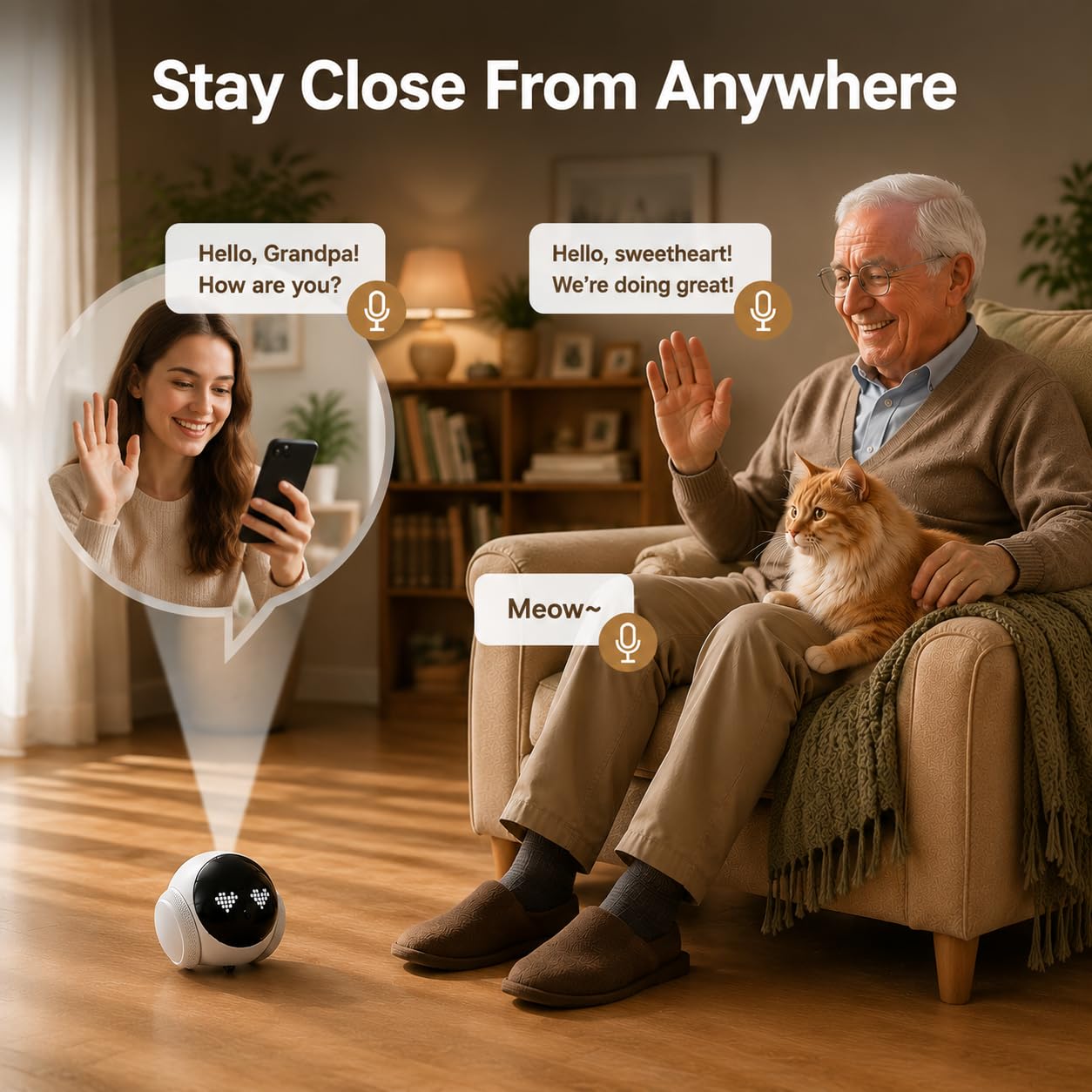 Roboter Haustierkamera 2K HD, App-Steuerung, Nachtsicht & AI-Tracking