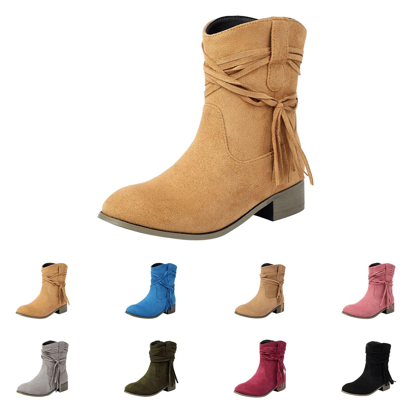Cocila Botas De Tobillo Anchas Mujer Botines Holgados Cremallera Lateral Tacón Plano Marrones Ante Fino Zapatos Militares Cómodos