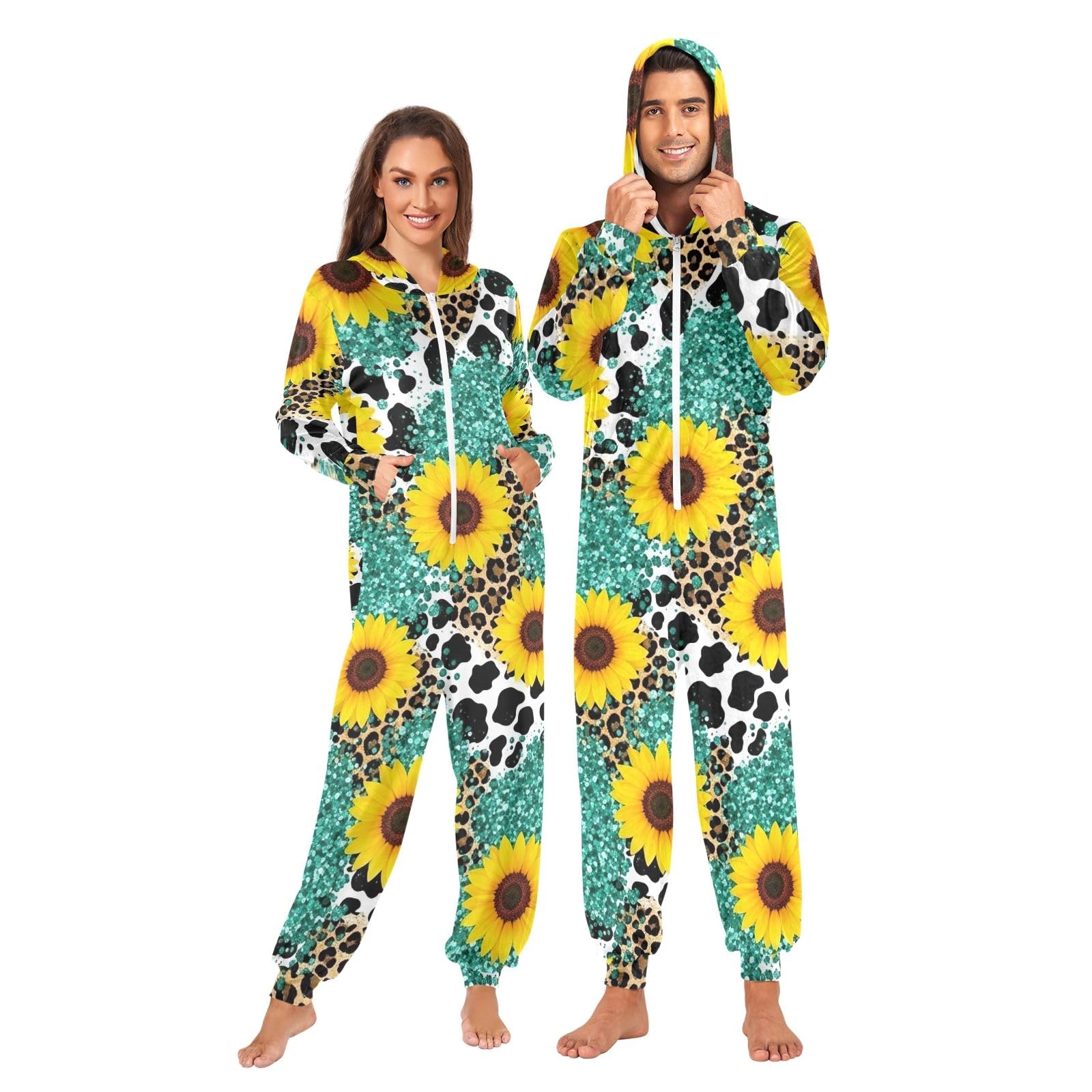 Sunflowers Leopard Print Adulto Uomini Donne Tutina, Peluche Unisex Adulto Loungewear