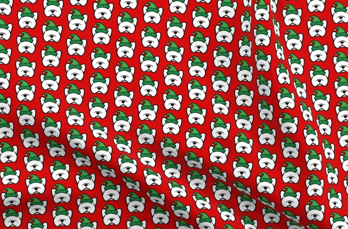 Spoonflower Fabric - French Bulldog Dogs Christmas Dog Frenchie Pattern Xmas Printed on Cotton Poplin Fabric by The Yard - Sewing Shirting Quilting Dresses Apparel Crafts