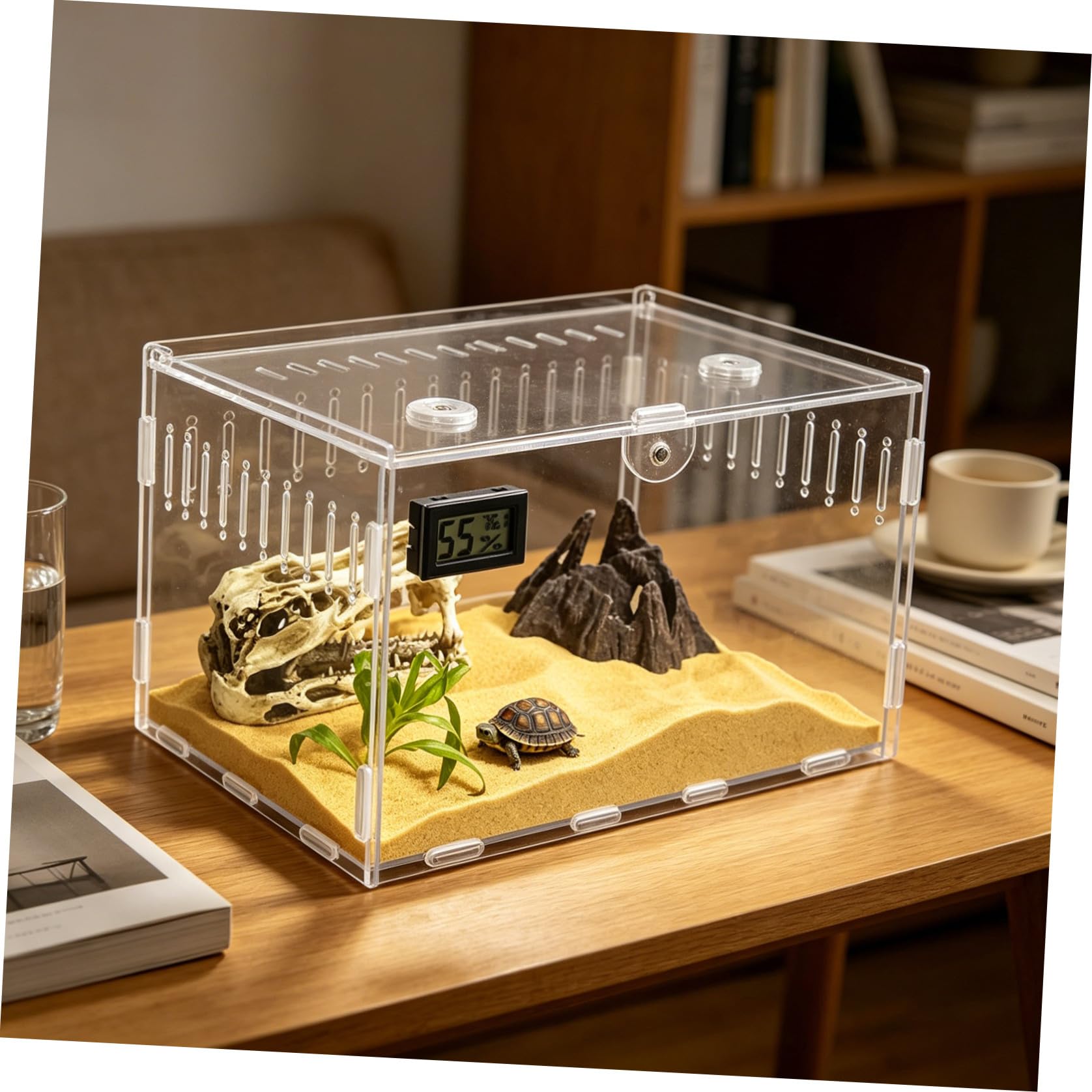 Sosoport Terrario per Rettili in Acrilico con Termometro Digitale e Igrometro, Struttura Trasparente a 360°, Grande Ventilazione e Fondo Rimovibile, per Allevatori di Gechi Leopardo