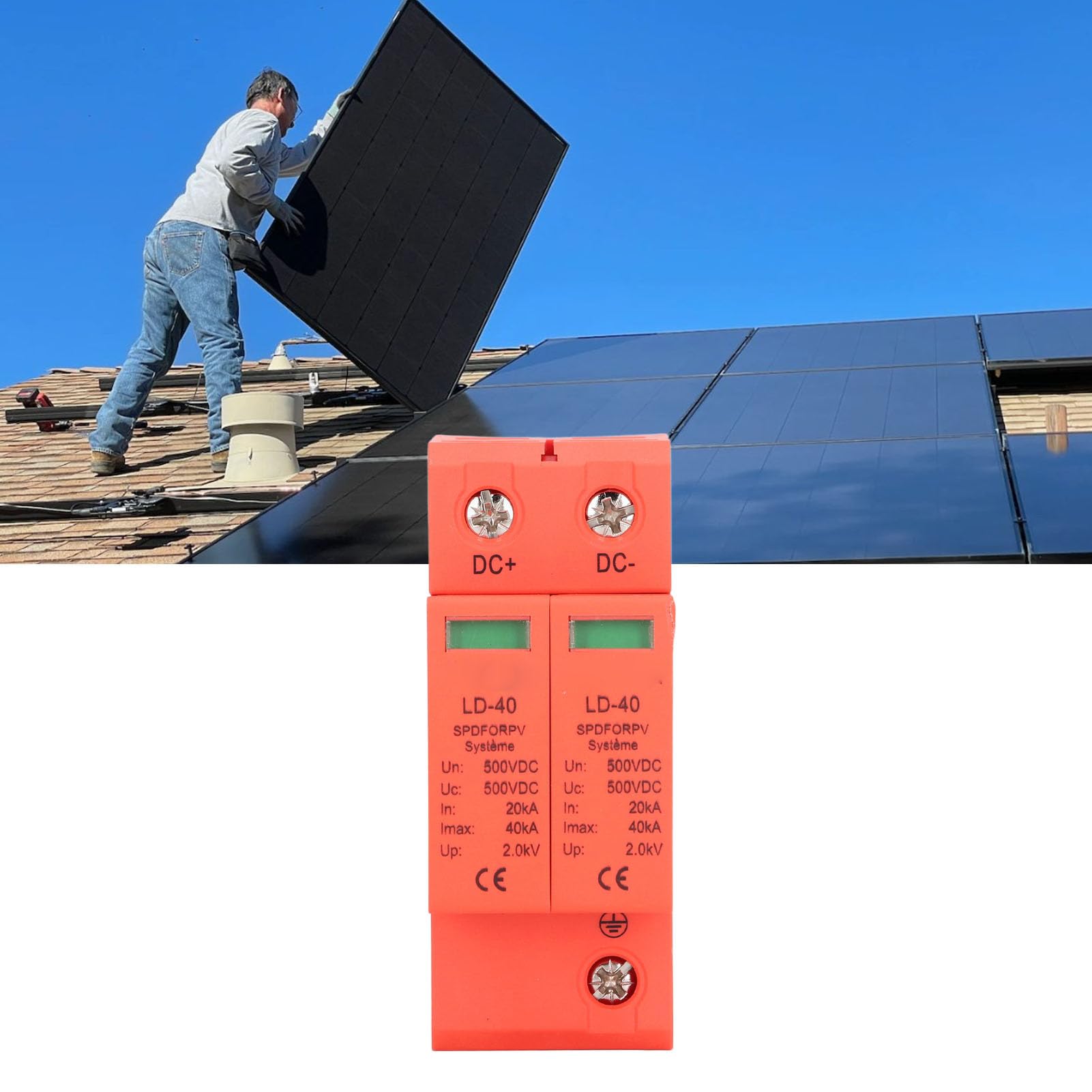 Dispositivo de protección contra sobretensiones permanentes y transitorias CC 2P Disyuntor fotovoltaico 500V PC ignífugo Control de sobrecorriente, fácil instalación con riel estándar