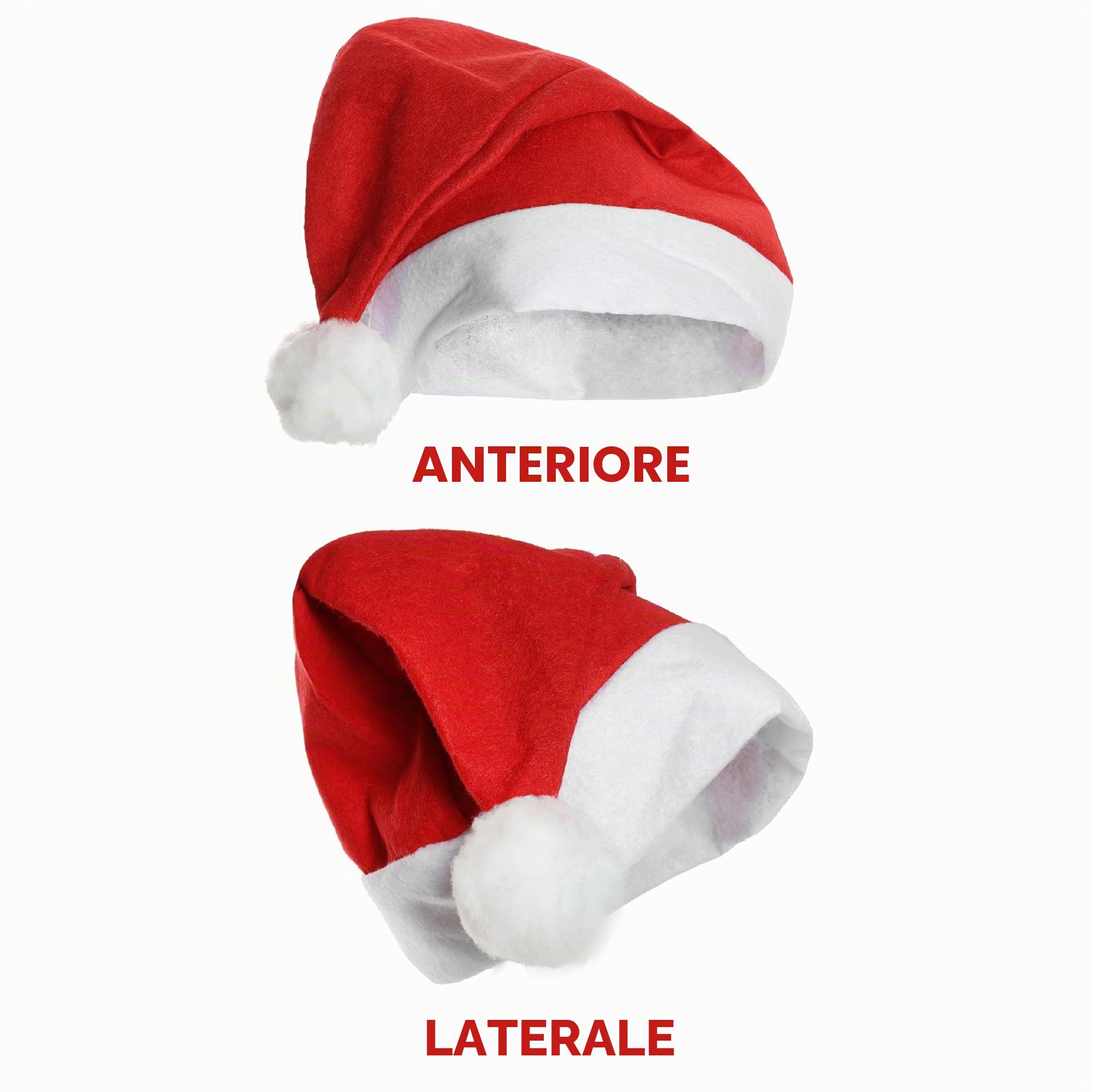 Cappello da Babbo Natale per adulti, in feltro rosso, con bordo bianco, accessorio per travestimento da Babbo Natale, confezione da 100 pezzi