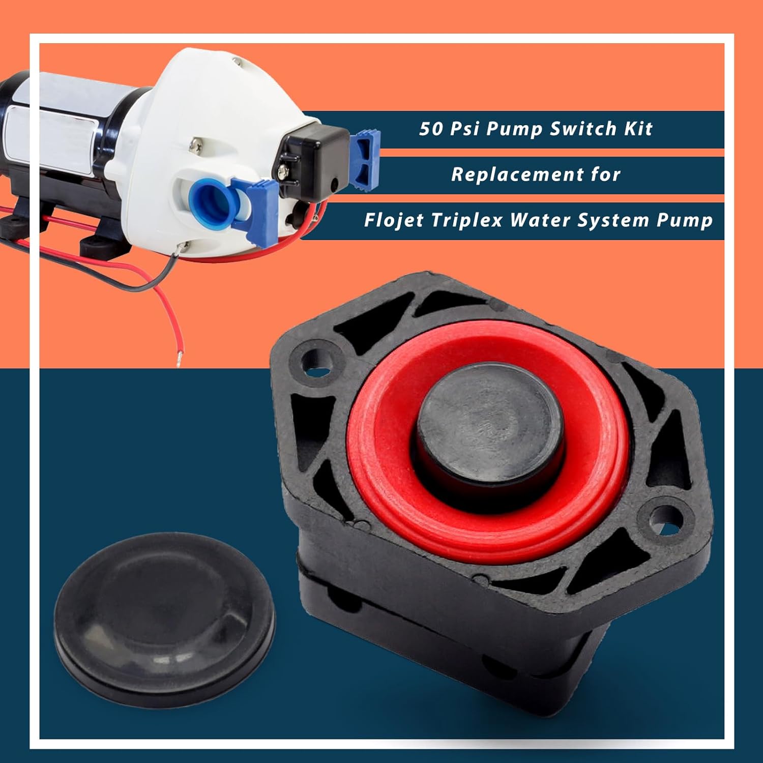 Upgraded Pump Switch Kit Replacement for Flojet Triplex Replace Parts 2091050, Equips with 50 Psi Switch and Wire Leads
