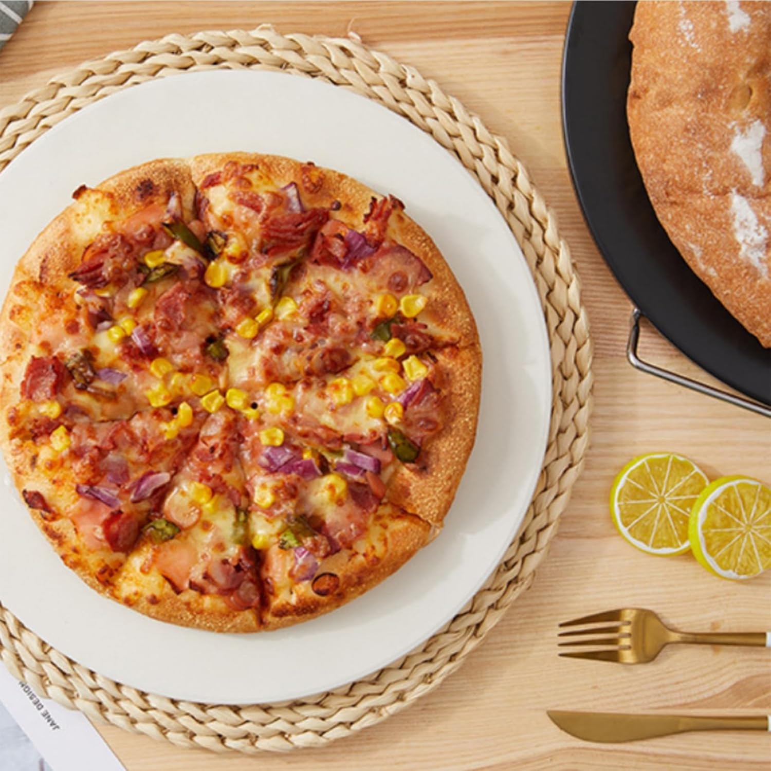 Pizza Stone for Oven and Grill Round Baking Stone Heavy Duty Cordierite Pizza Cooking Pan for Indoor Electric Ovens Baking Crisp Crust Pizza, Bread with RV Oven Home (Round-15'')