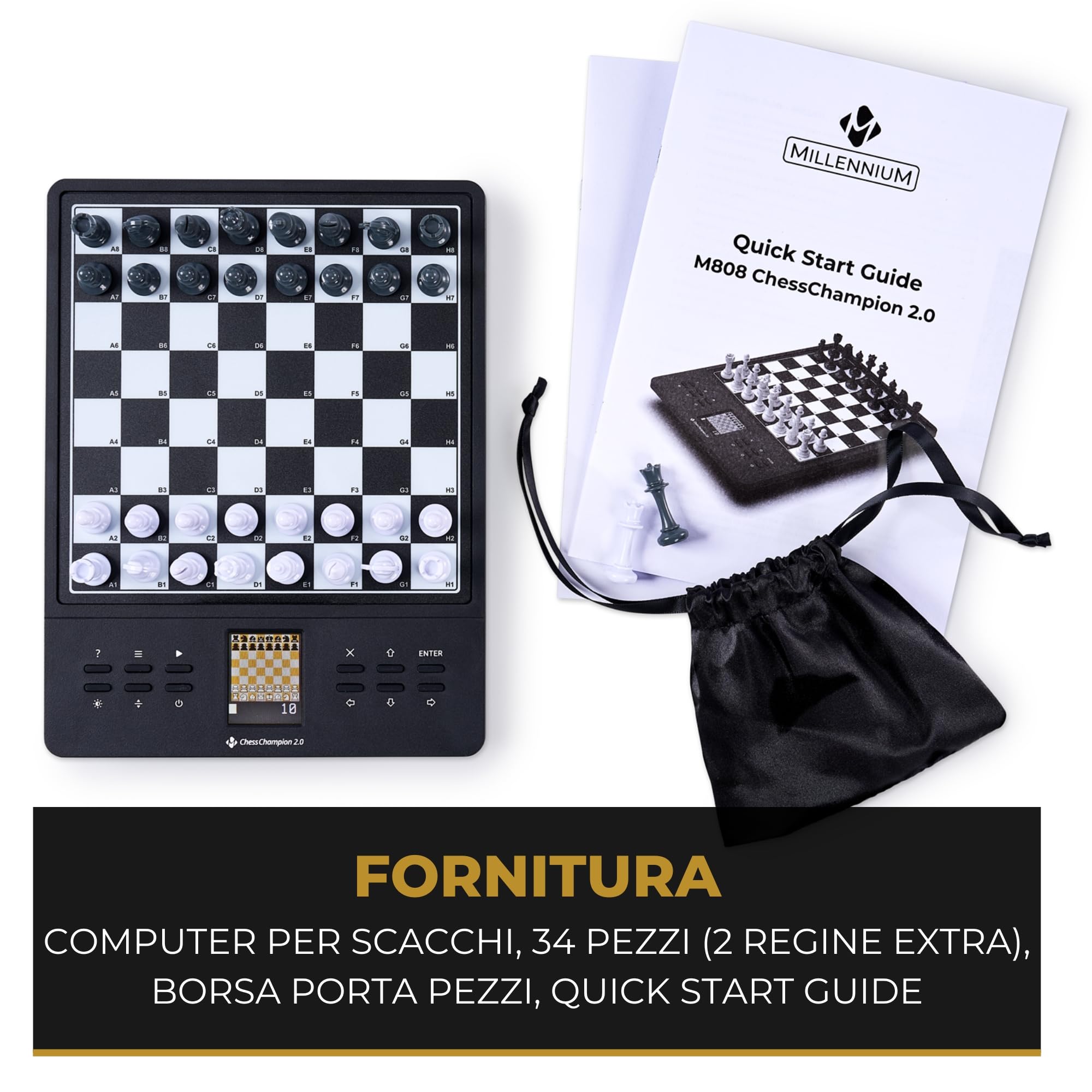 MILLENNIUM M808 ChessChampion 2.0- Il vostro allenatore di scacchi intelligente con consigli, suggerimenti di mosse e mini-giochi - Ideale per tutte le età, dai più giovani ai più anziani