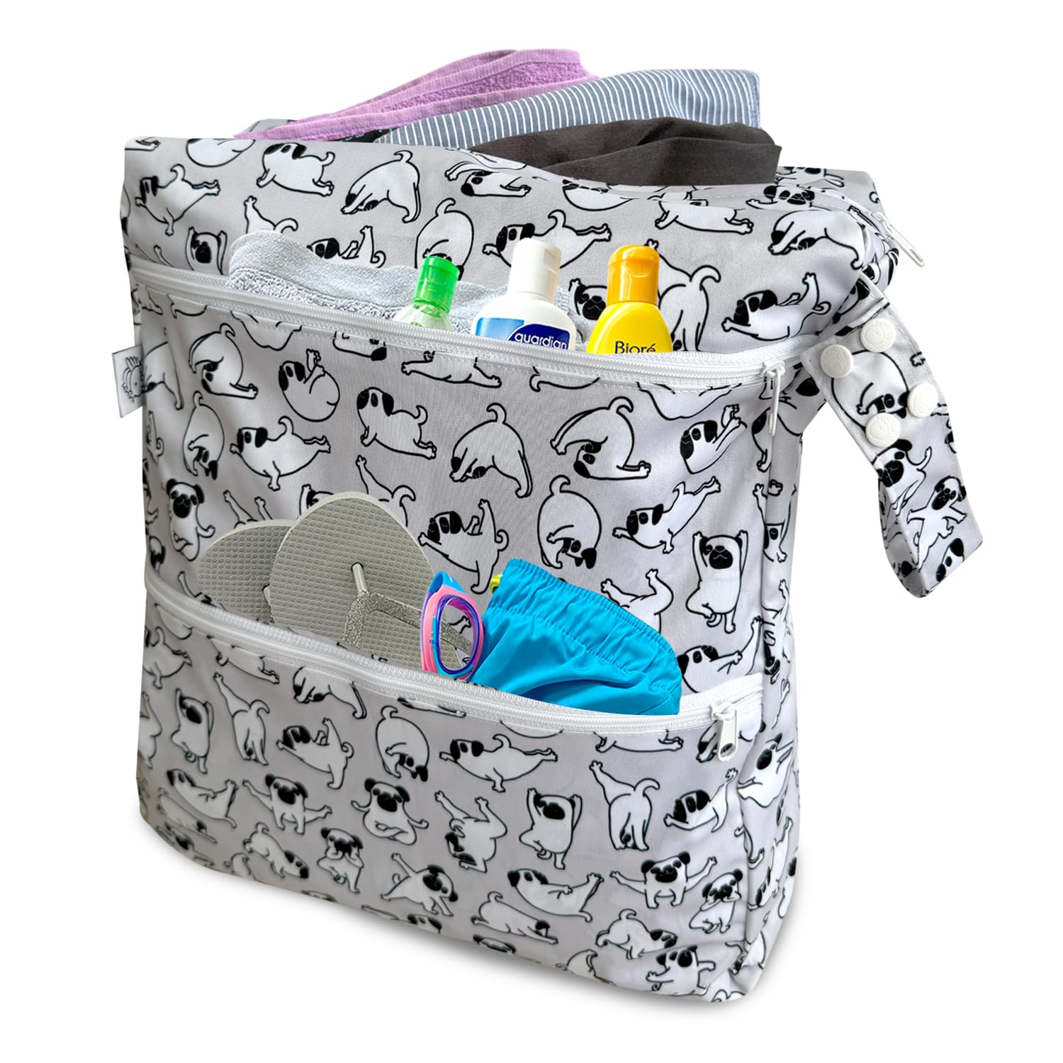 FLOCK THREE 3D Waterproof and Washable Wet Bag Luggage Organiser for Travel storage Stroller Daycare Baby Diapers Yoga Beach Pool Swimsuits Luggage