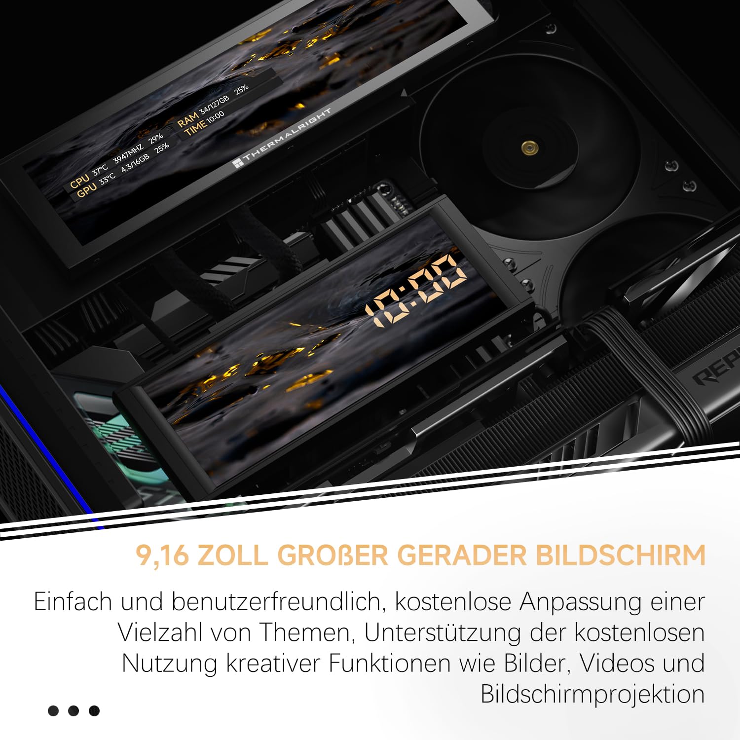 TR-Thermalright A70 Vision z 9,16-calowym wyświetlaczem LCD, rozszerzalna obudowa PC, złącze USB-C, zoptymalizowana pod kątem chłodzenia, wytrzymała ramka do gier, uniwersalne zastosowanie z liniową
