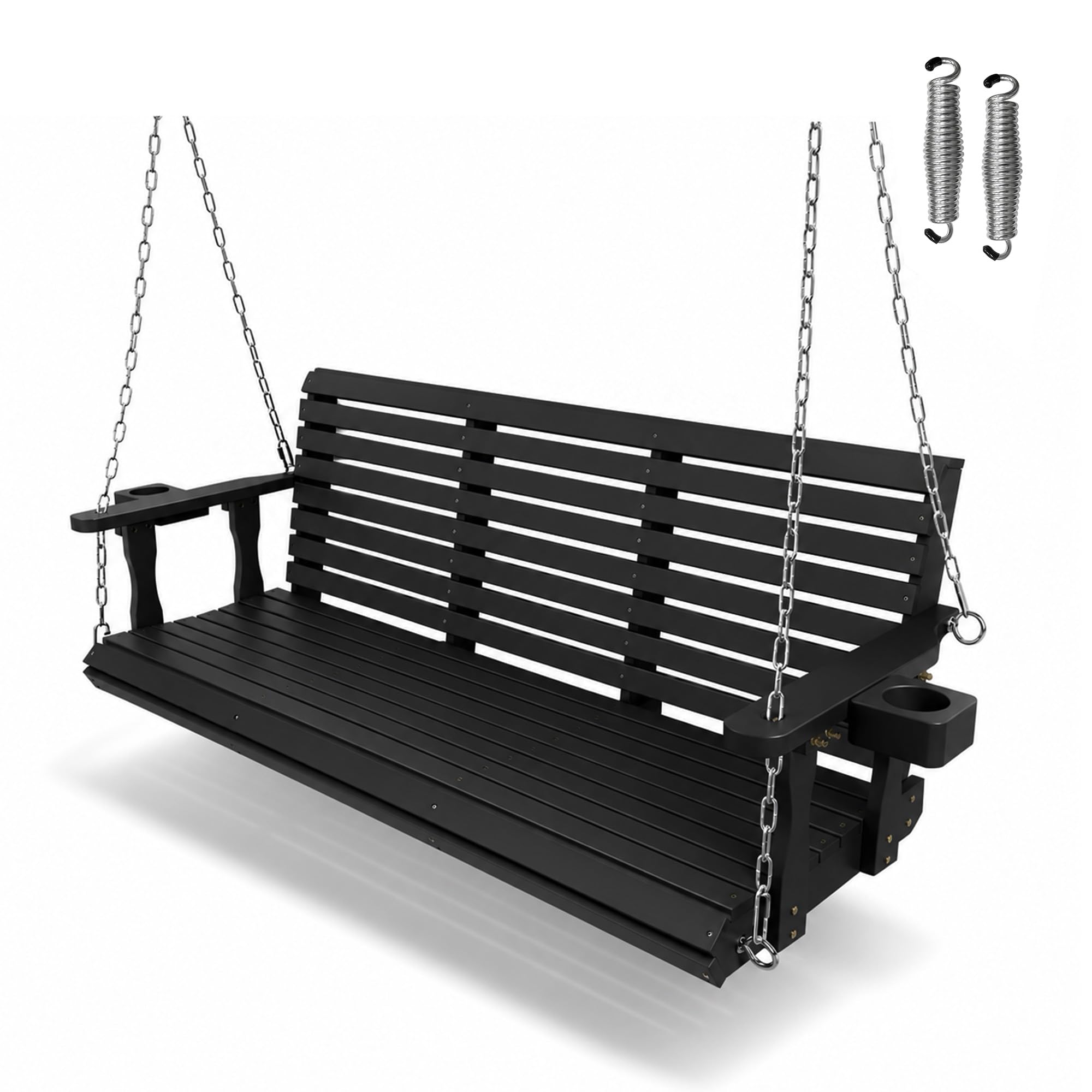 Fortune Candy Wooden Porch Swing 3-Seater, Iron Black, 5.5 FT Extra Large
