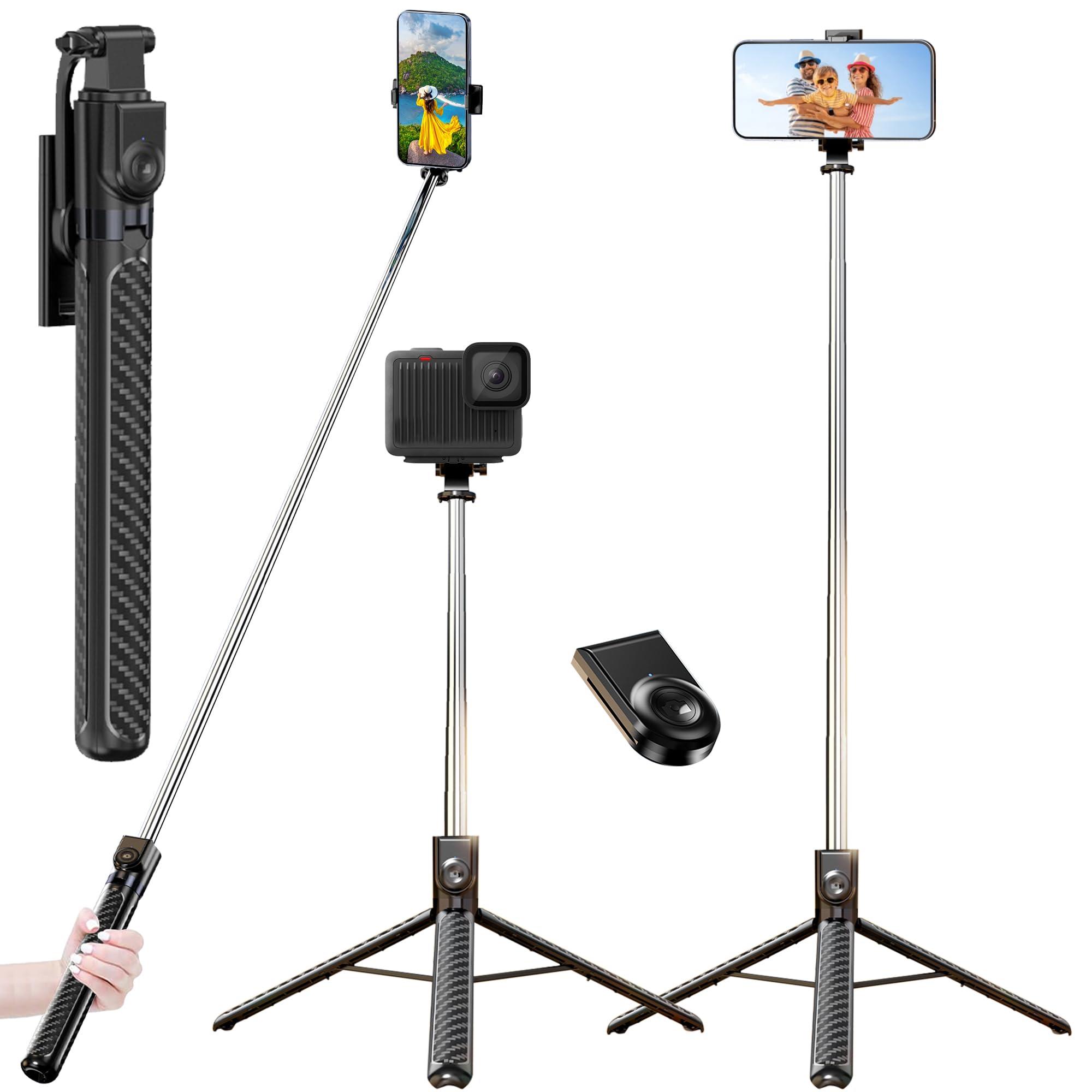 Wecool S5s Selfie Stick with Tripod Stand 360 Degree, Extendable Upto 71inc/ 180cm Long Selfie Stick with 7 Section Stable Base for Mobile/GoPro/Camera, Perfect for Vlogging & Photoshoot