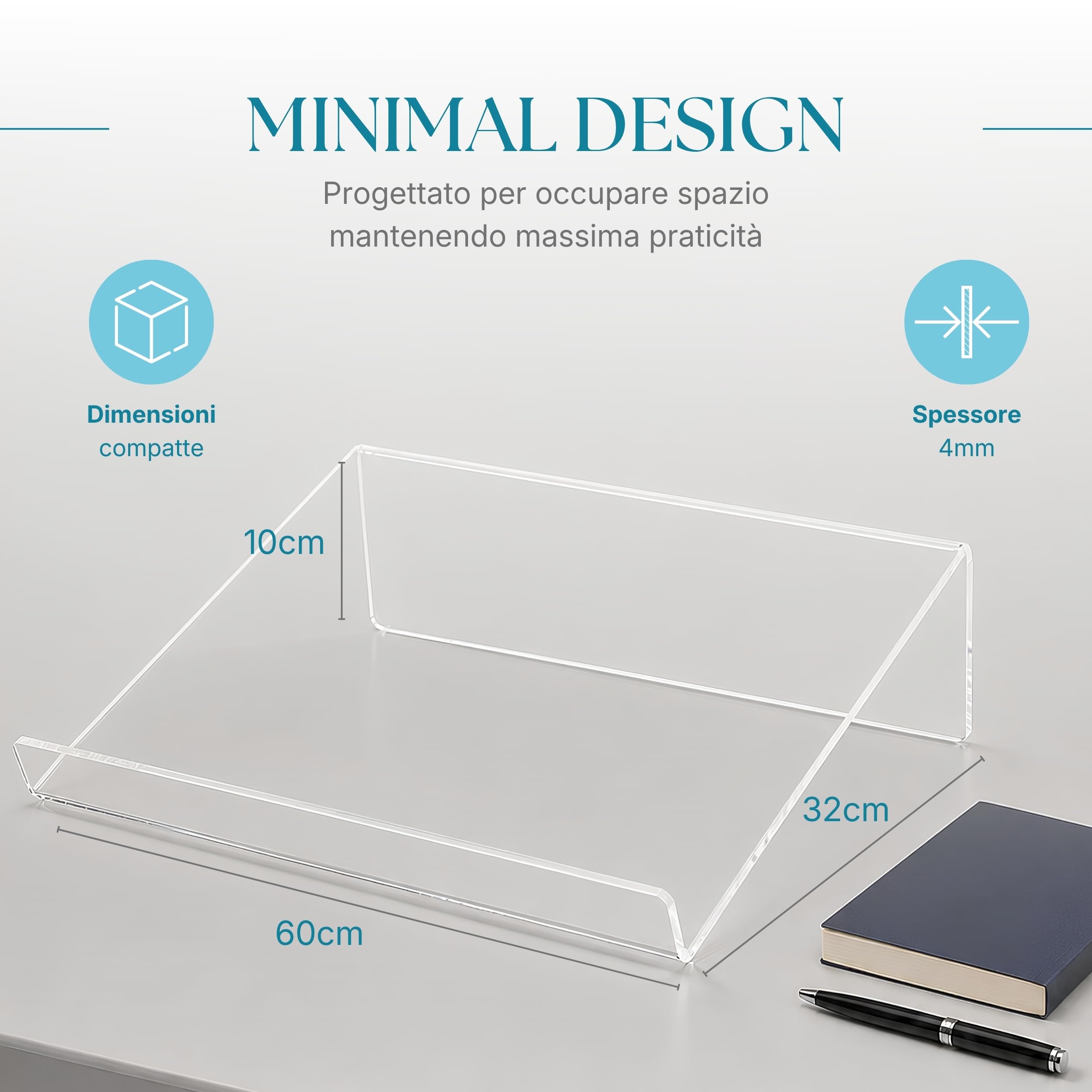 Debora Carlucci Leggio da Tavolo in Plexiglass Trasparente Supporto Libro e Porta Ricettario in Acrilico Made in Italy Espositore per Libri, Spartiti, Cataloghi e Cucina (Grande)