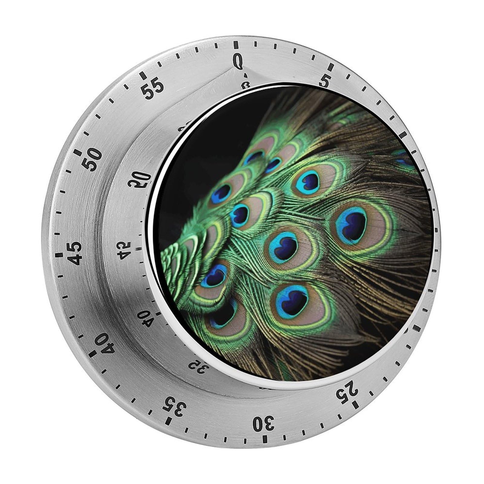 Green Peacock Feather Timers Adsorbable Stainless Steel Kitchen Timer Loud 60 Minute Visual Timer Portable Manual Countdown Timers Alarm Clock Time Management Tool for Home Work